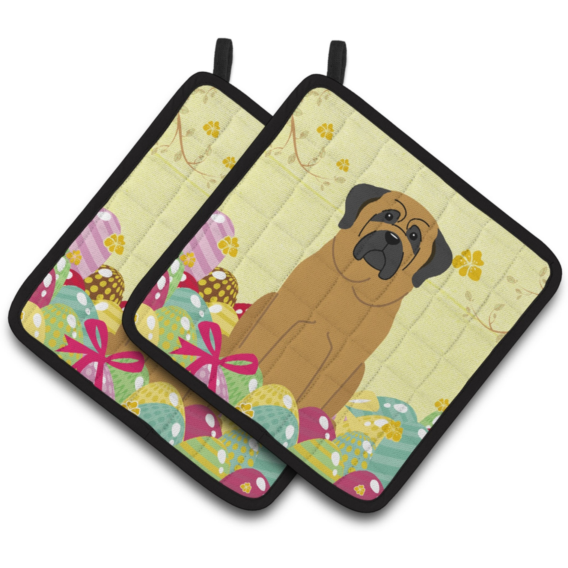 &quotCaroline's Treasures Easter Eggs Mastiff Pair of Pot Holders, 7.5HX7.5W, Multicolor"