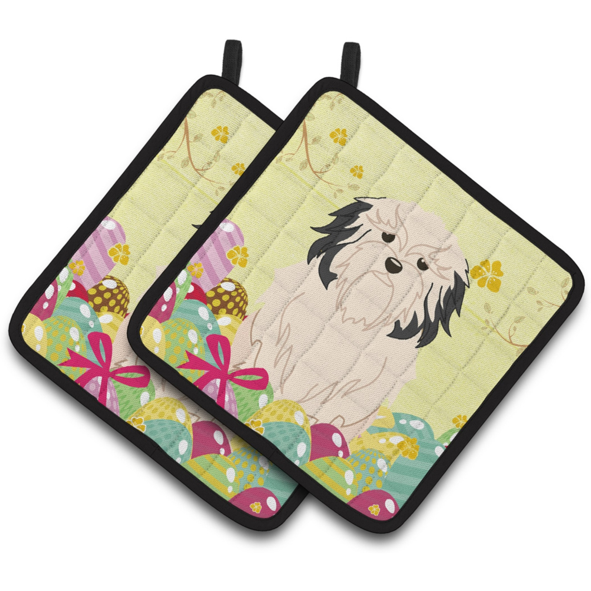 &quotCaroline's Treasures Easter Eggs Lowchen Pair of Pot Holders, 7.5HX7.5W, Multicolor"