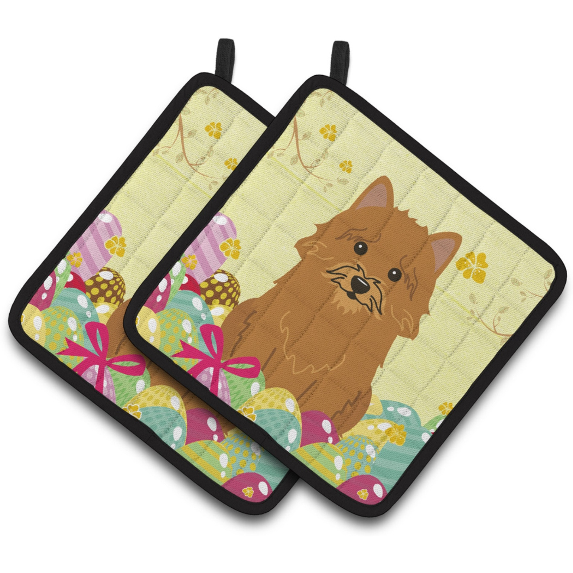 &quotCaroline's Treasures Easter Eggs Norwich Terrier Pair of Pot Holders, 7.5HX7.5W, Multicolor"