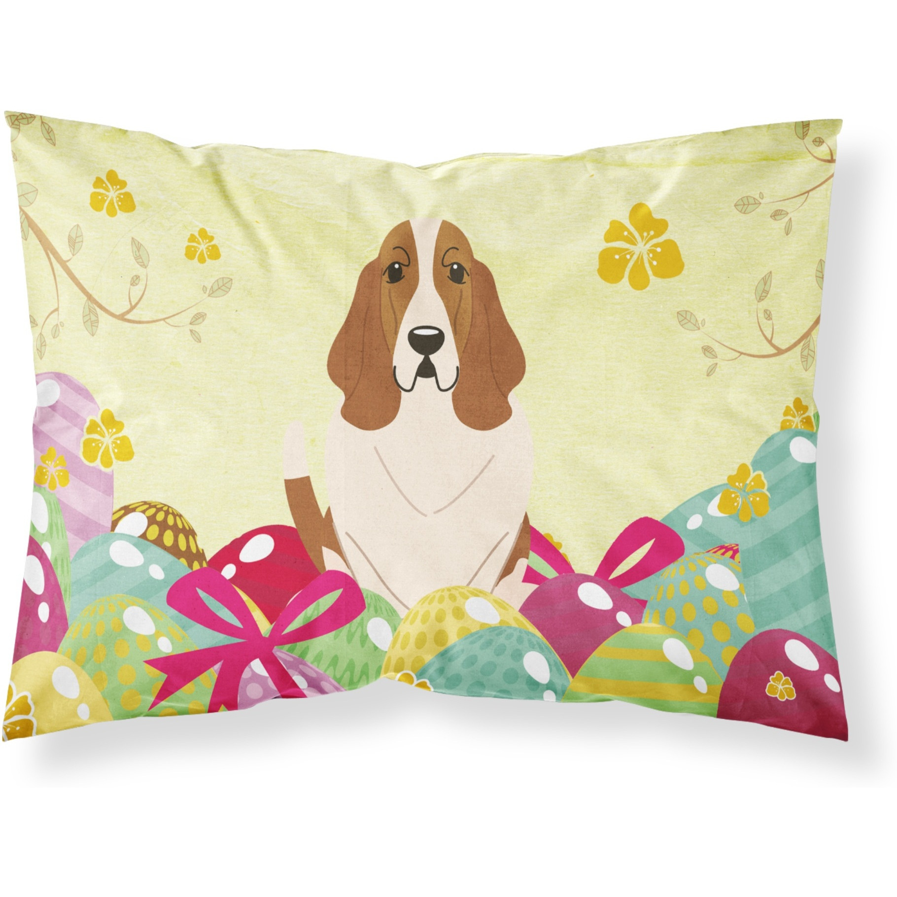 Easter Eggs Basset Hound Fabric Standard Pillowcase