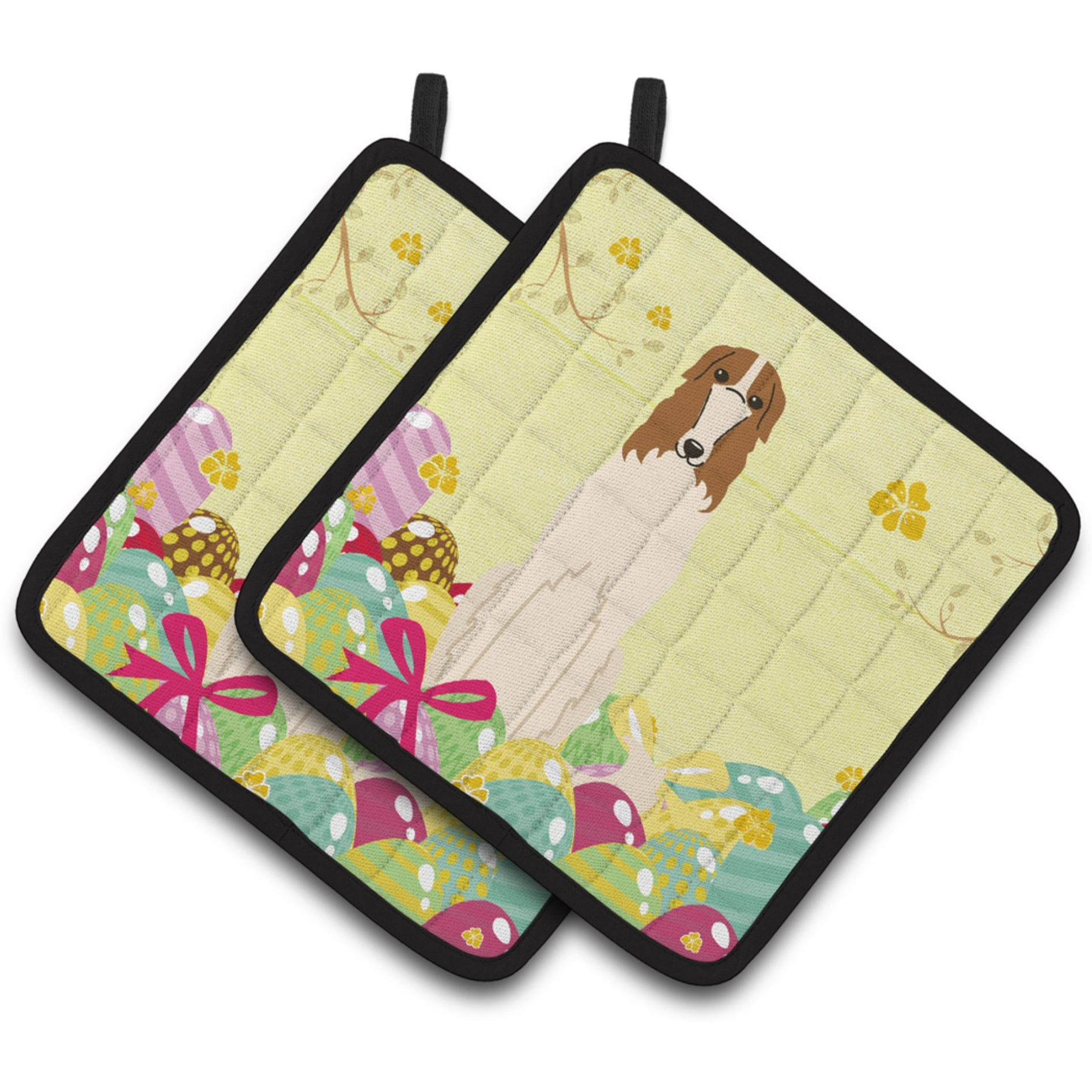 &quotCaroline's Treasures Easter Eggs Borzoi Pair of Pot Holders, 7.5HX7.5W, Multicolor"