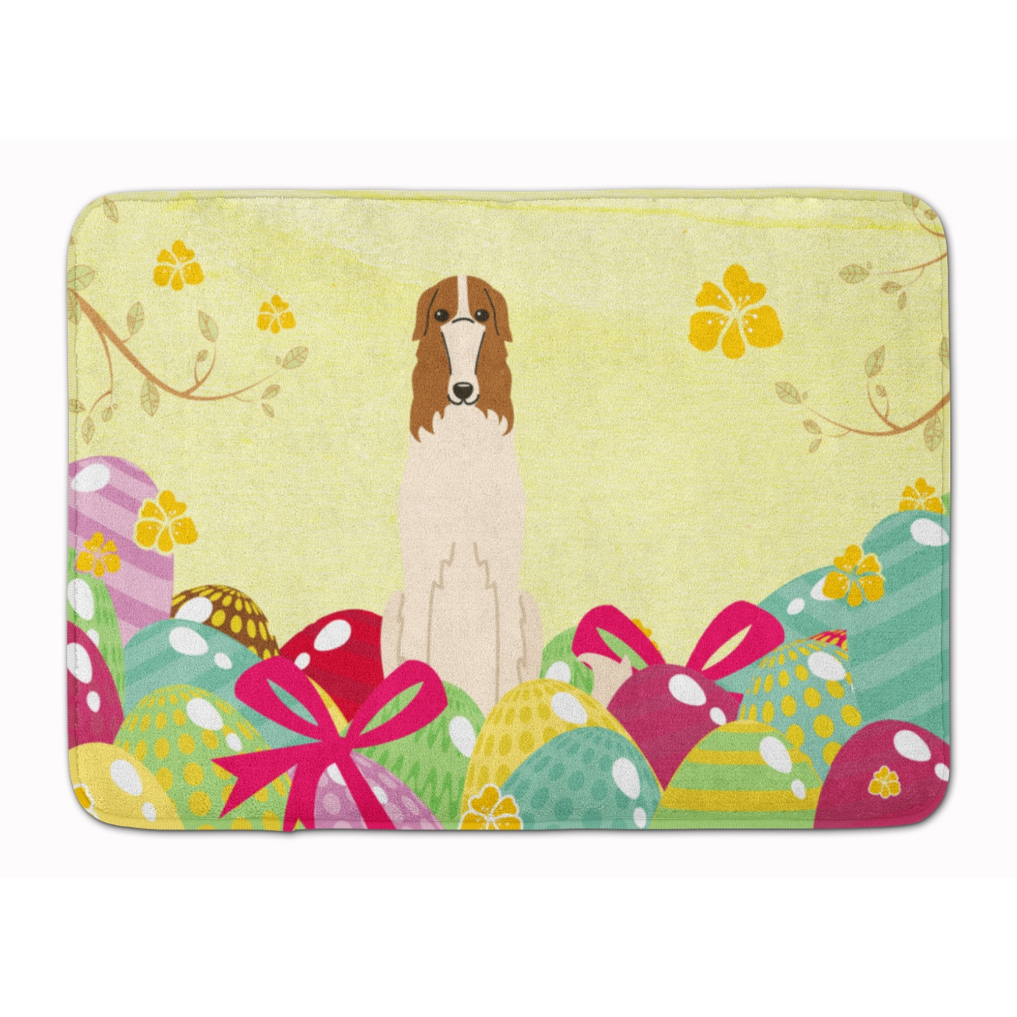 &quotCaroline's Treasures Easter Eggs Borzoi Machine Washable Memory Foam Mat doormats, Multicolor"