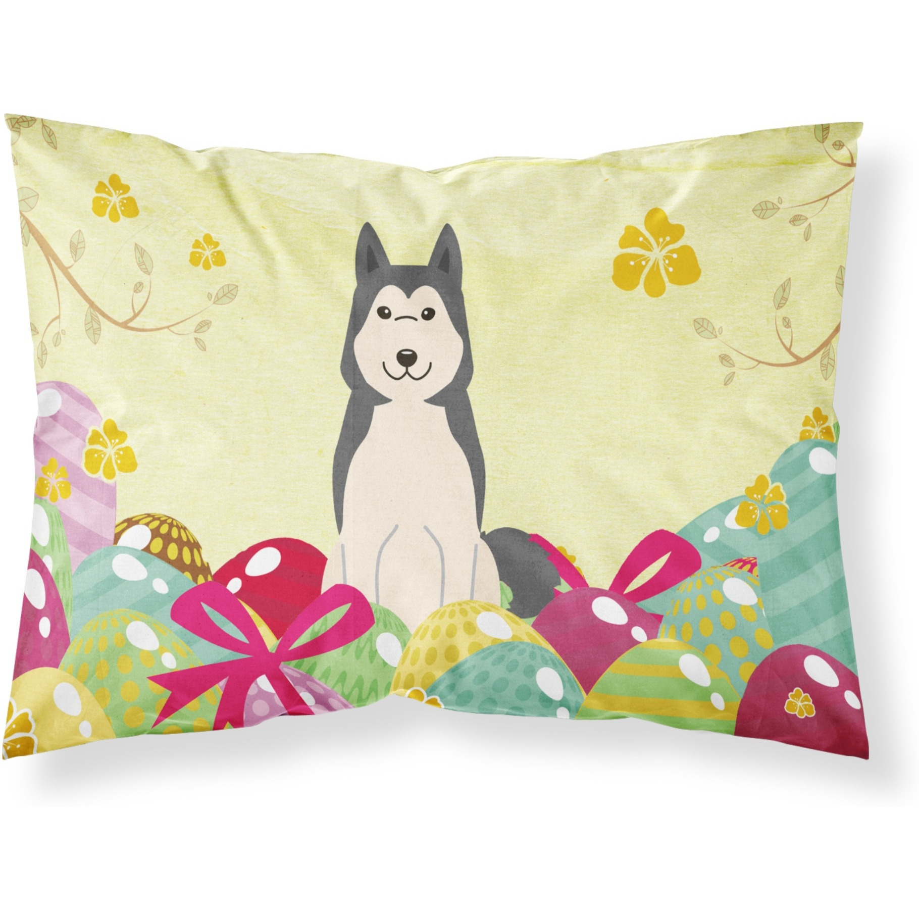 Easter Eggs West Siberian Laika Spitz Fabric Standard Pillowcase