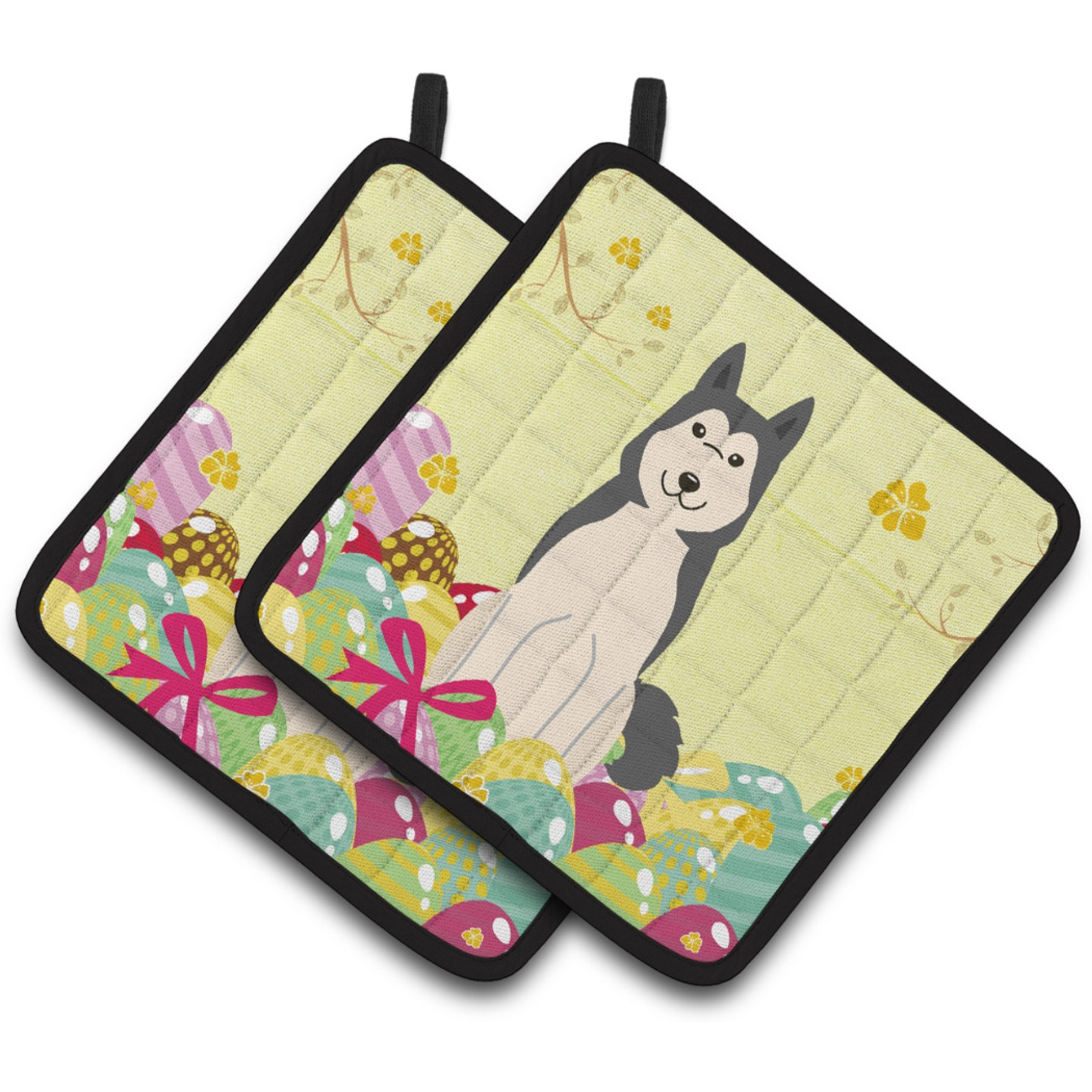 &quotCaroline's Treasures BB6025PTHD Easter Laika Spitz Pair of Pot Holders, 7.5"" x 7.5"", Multicolor"