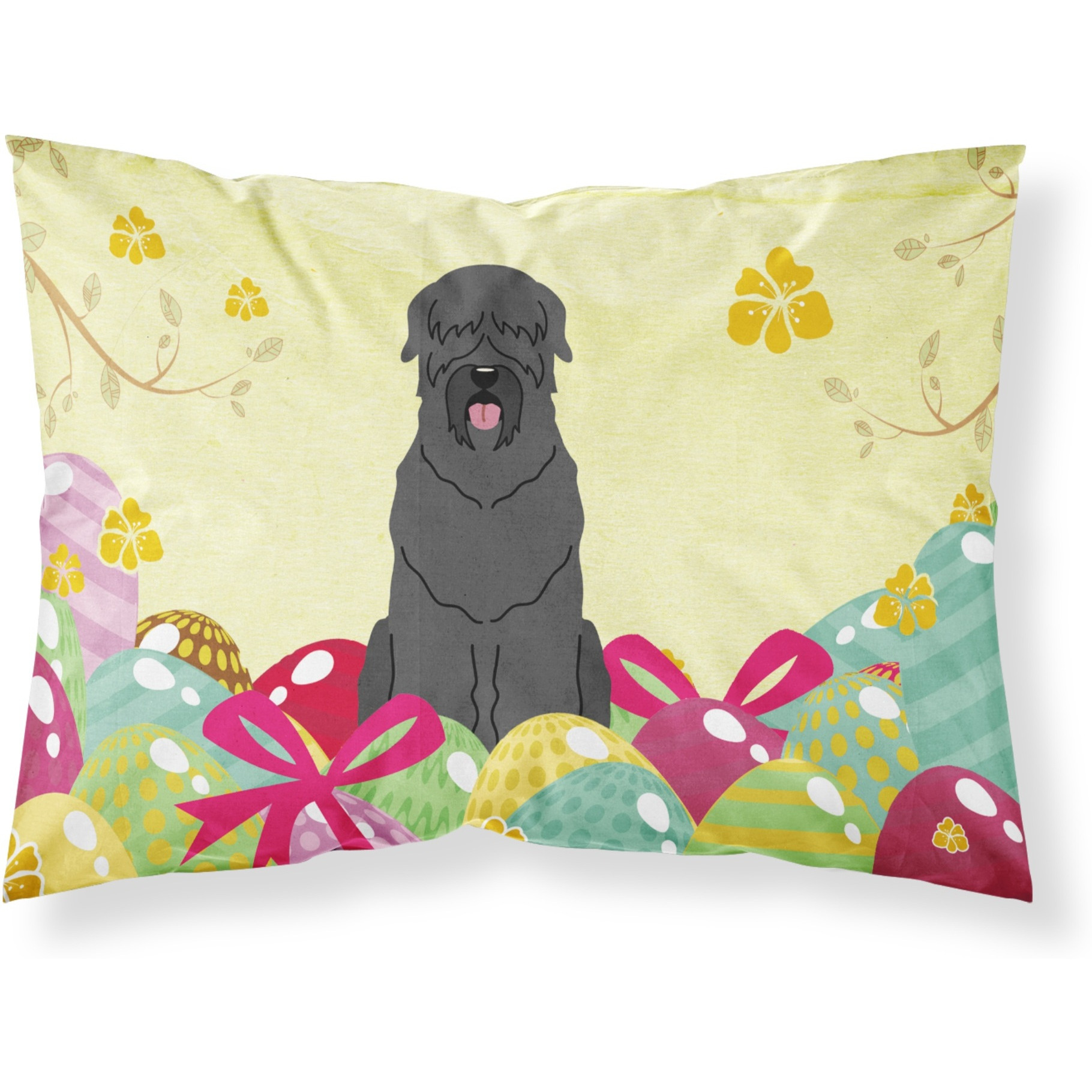 Easter Eggs Black Russian Terrier Fabric Standard Pillowcase
