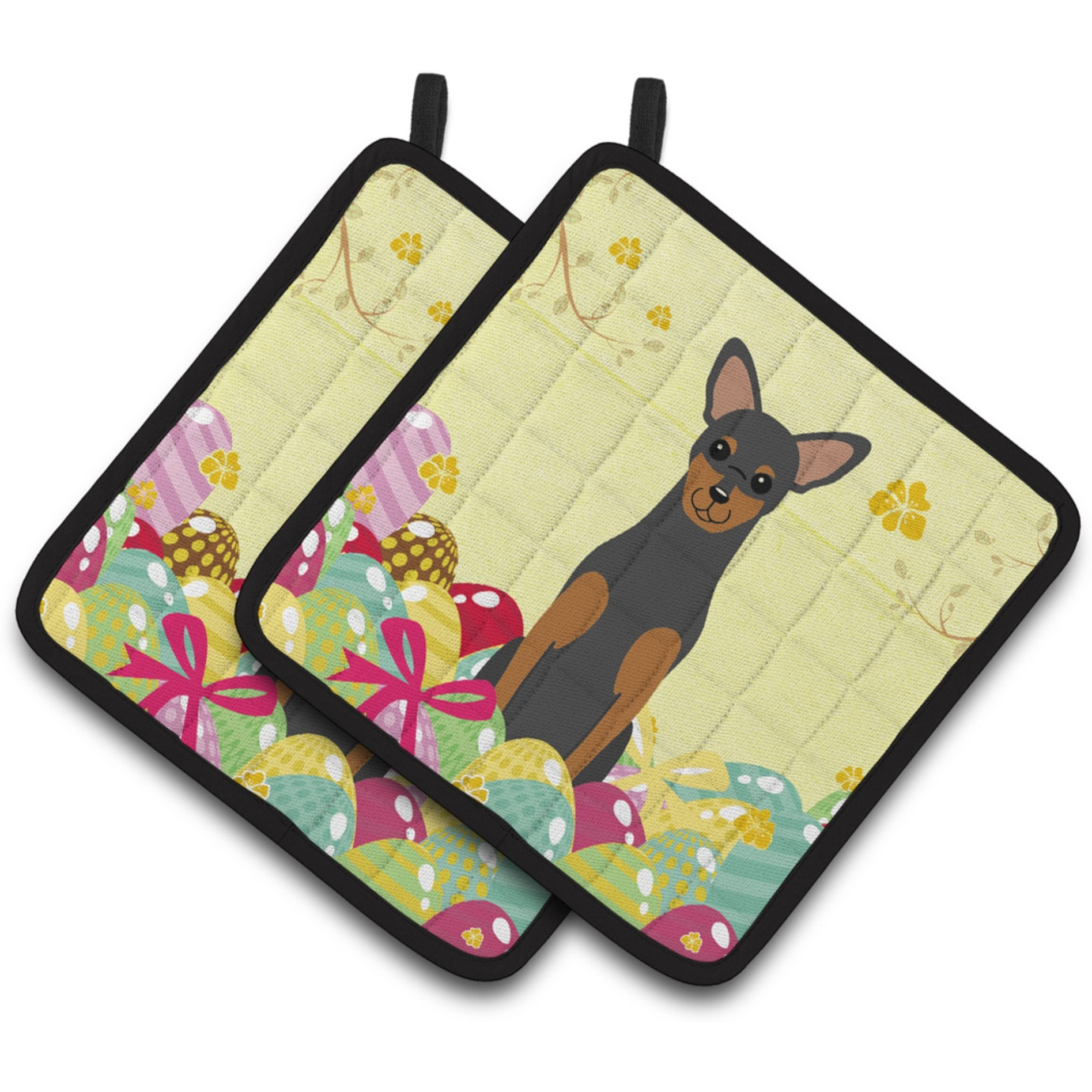 &quotCaroline's Treasures Easter Eggs Manchester Terrier Pair of Pot Holders, 7.5HX7.5W, Multicolor"