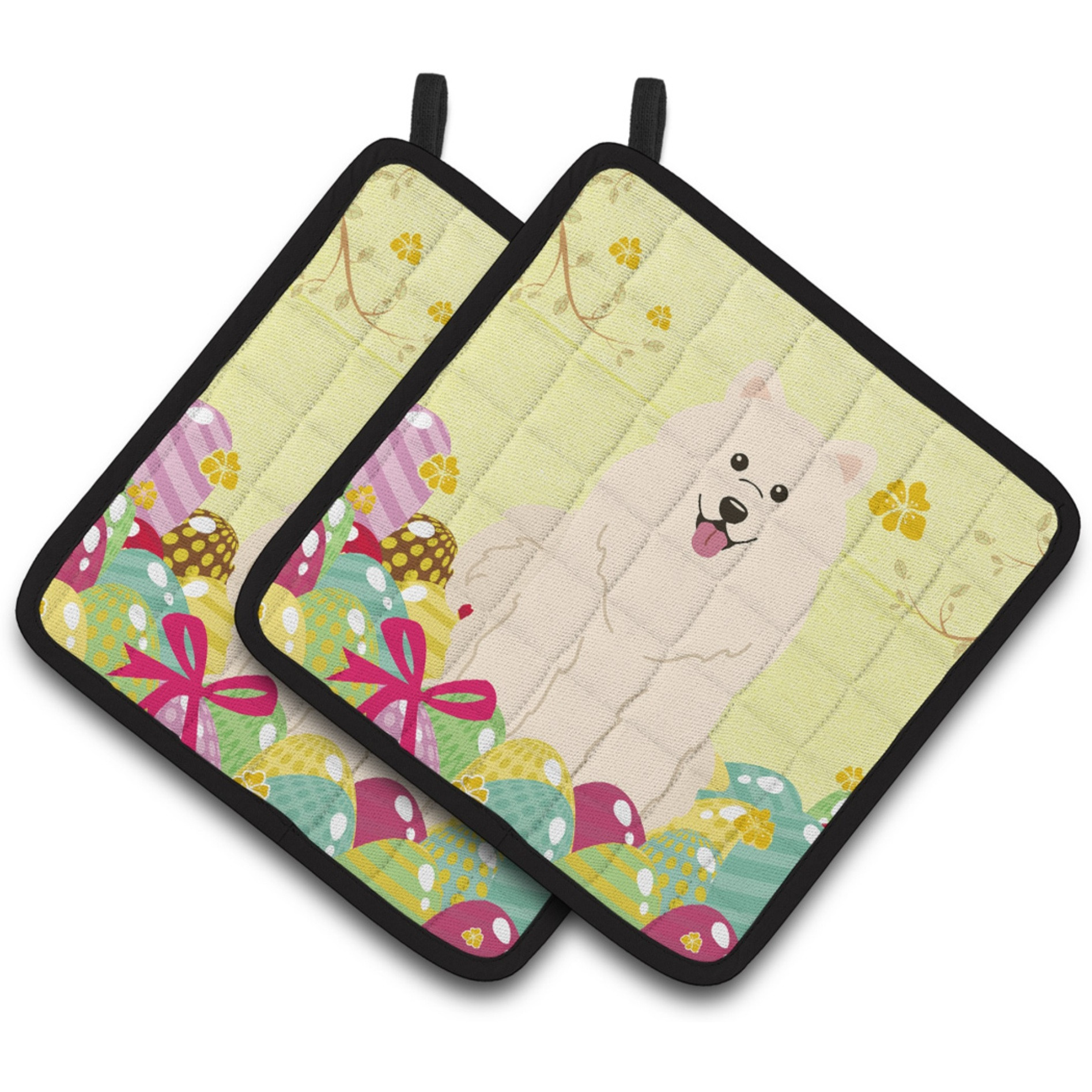 &quotCaroline's Treasures Easter Eggs Samoyed Pair of Pot Holders, 7.5HX7.5W, Multicolor"