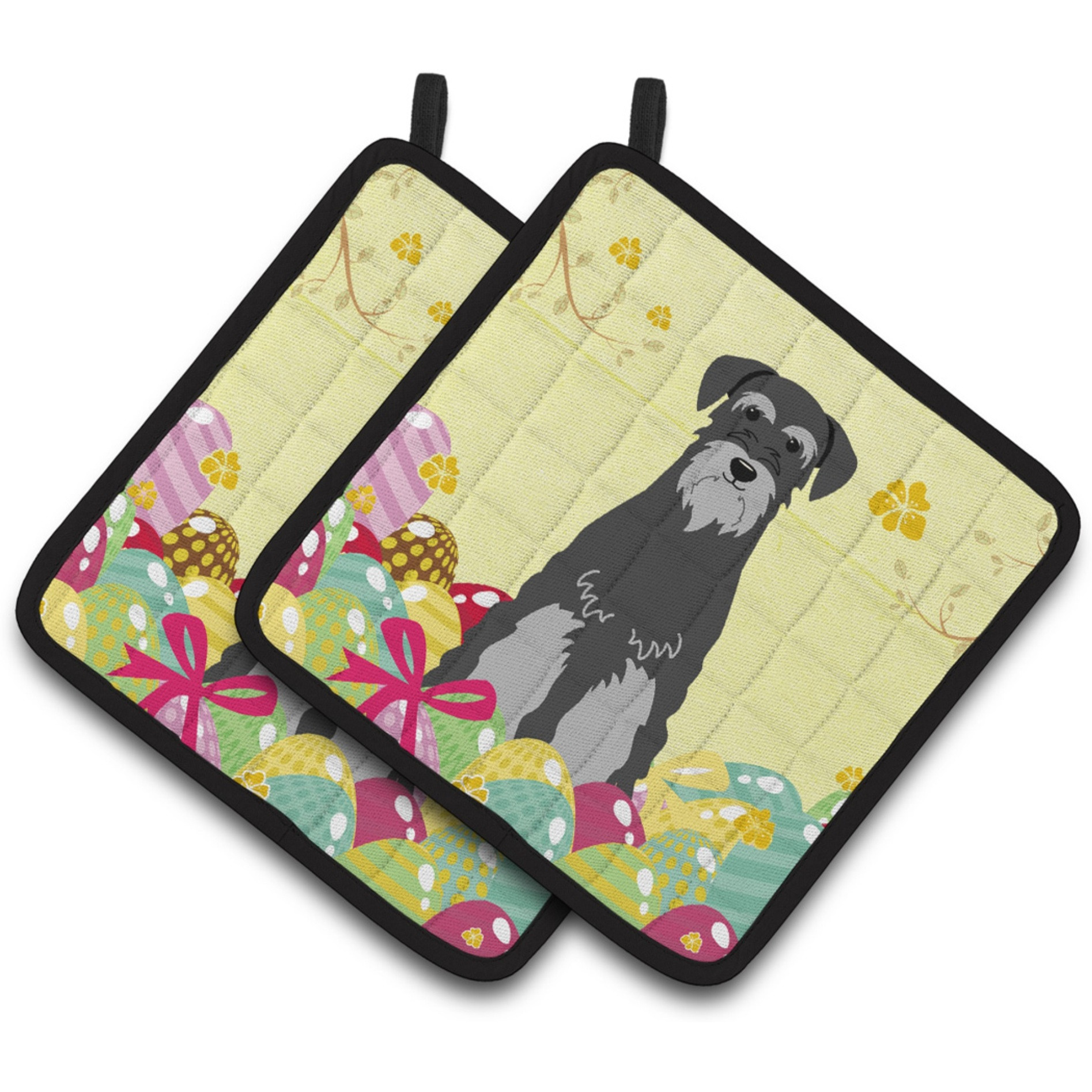 &quotCaroline's Treasures BB6034PTHD Easter Standard Schnauzer Pair of Pot Holders, 7.5"" x 7.5"", Multicolor"