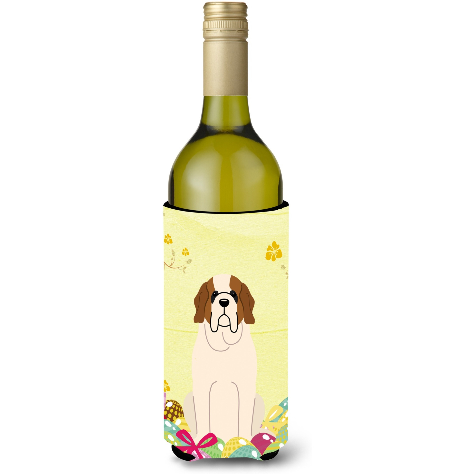 &quotCaroline's Treasures BB6035LITERK Easter Eggs Saint Bernard Wine Bottle Beverage Insulator Hugger, 750ml, Multicolor"
