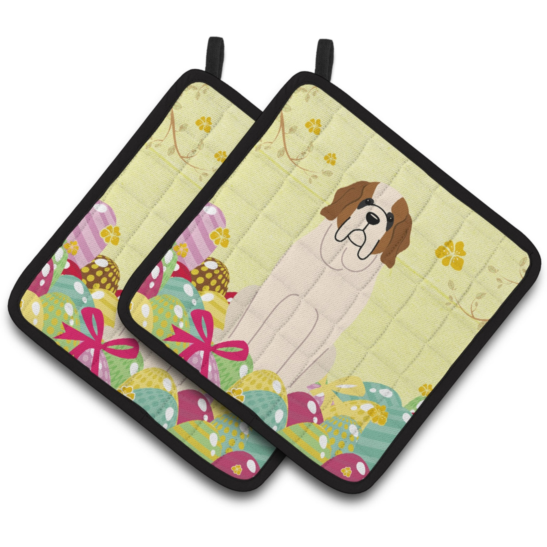 &quotCaroline's Treasures Easter Eggs Saint Bernard Pair of Pot Holders, 7.5HX7.5W, Multicolor"