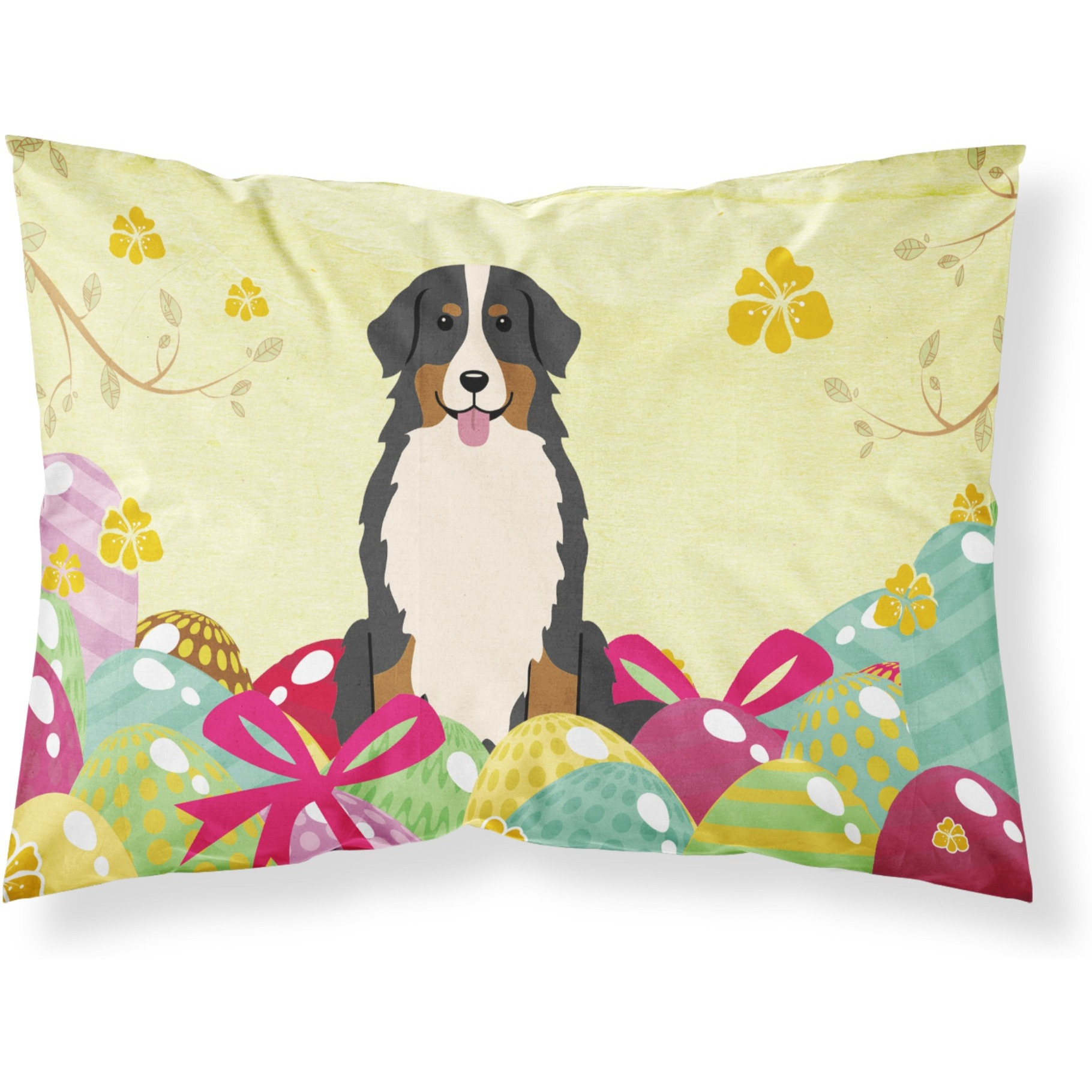 Easter Eggs Bernese Mountain Dog Fabric Standard Pillowcase