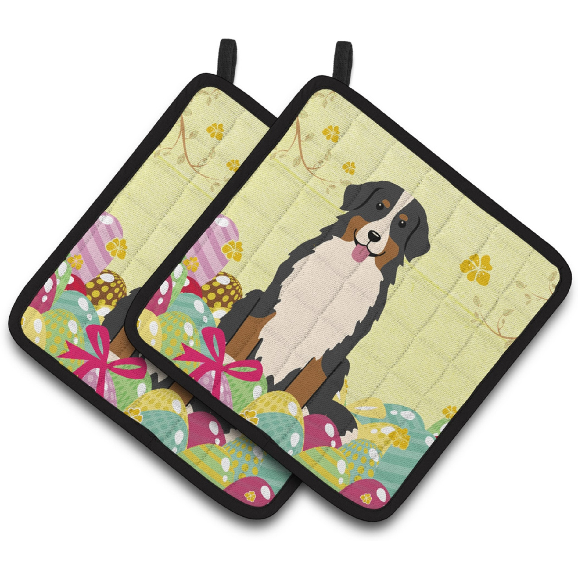&quotCaroline's Treasures Easter Bernese Mountain Dog Pair of Pot Holders, 7.5HX7.5W, Multicolor"