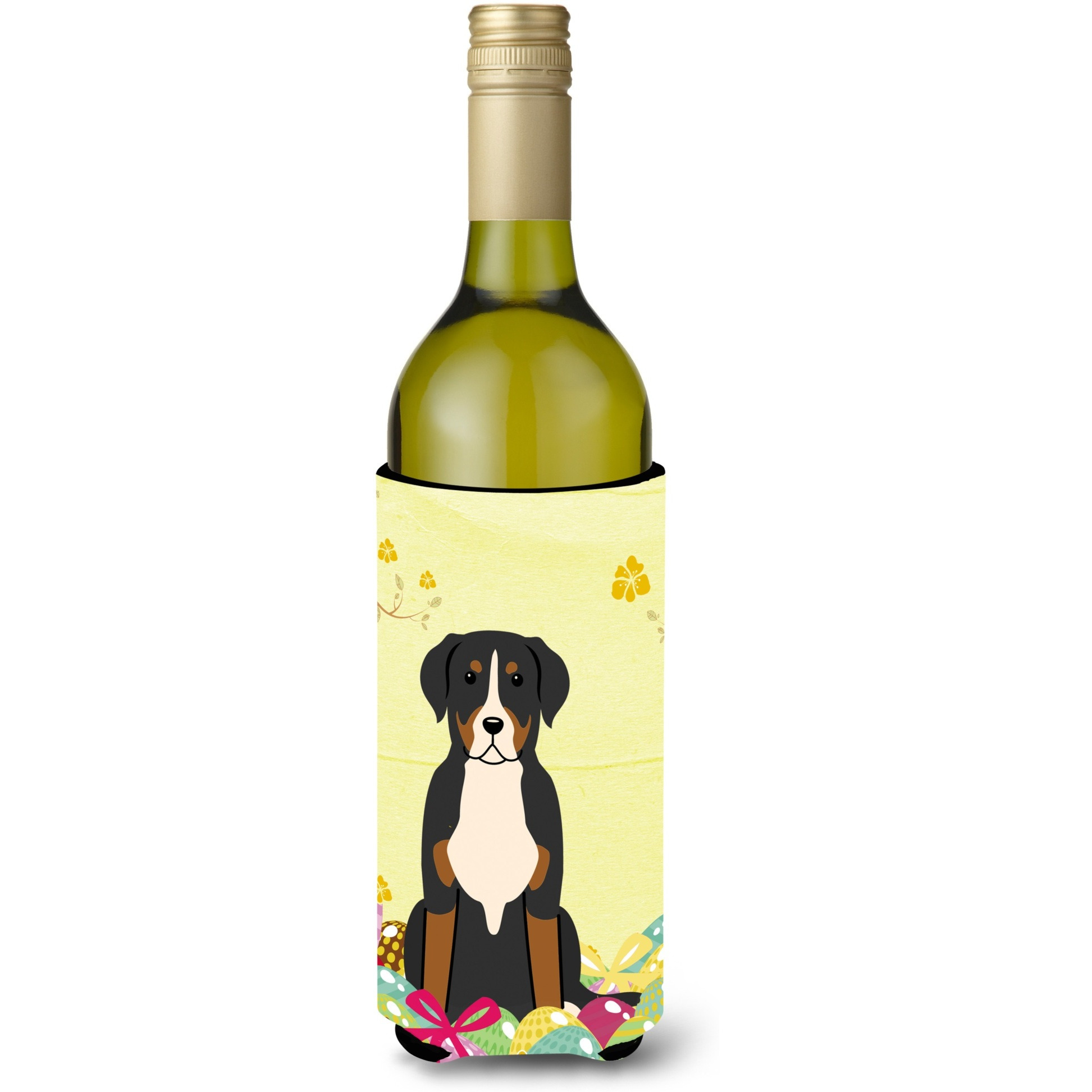 &quotCaroline's Treasures BB6037LITERK Easter Greater Swiss Mt Dog Wine Bottle Beverage Insulator Hugger, 750ml, Multicolor"