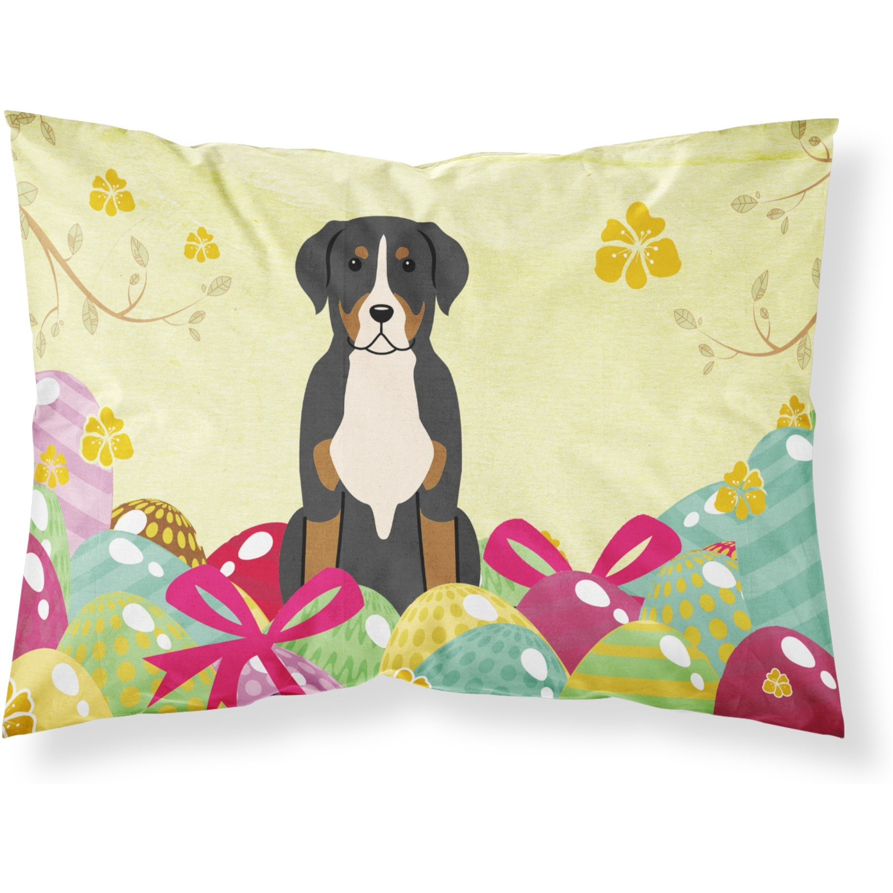 Easter Eggs Greater Swiss Mountain Dog Fabric Standard Pillowcase