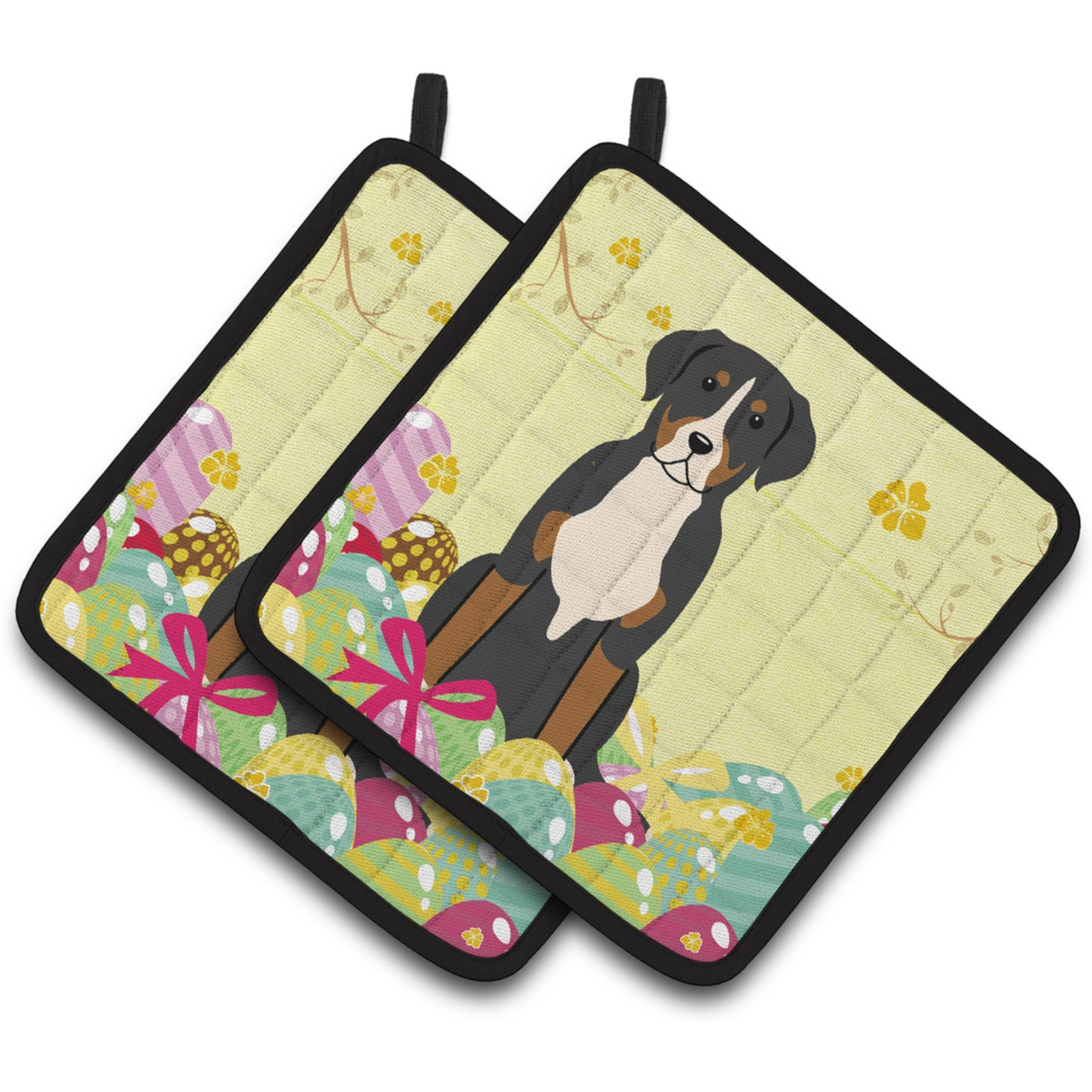 &quotCaroline's Treasures Easter Greater Swiss Mt Dog Pair of Pot Holders, 7.5HX7.5W, Multicolor"
