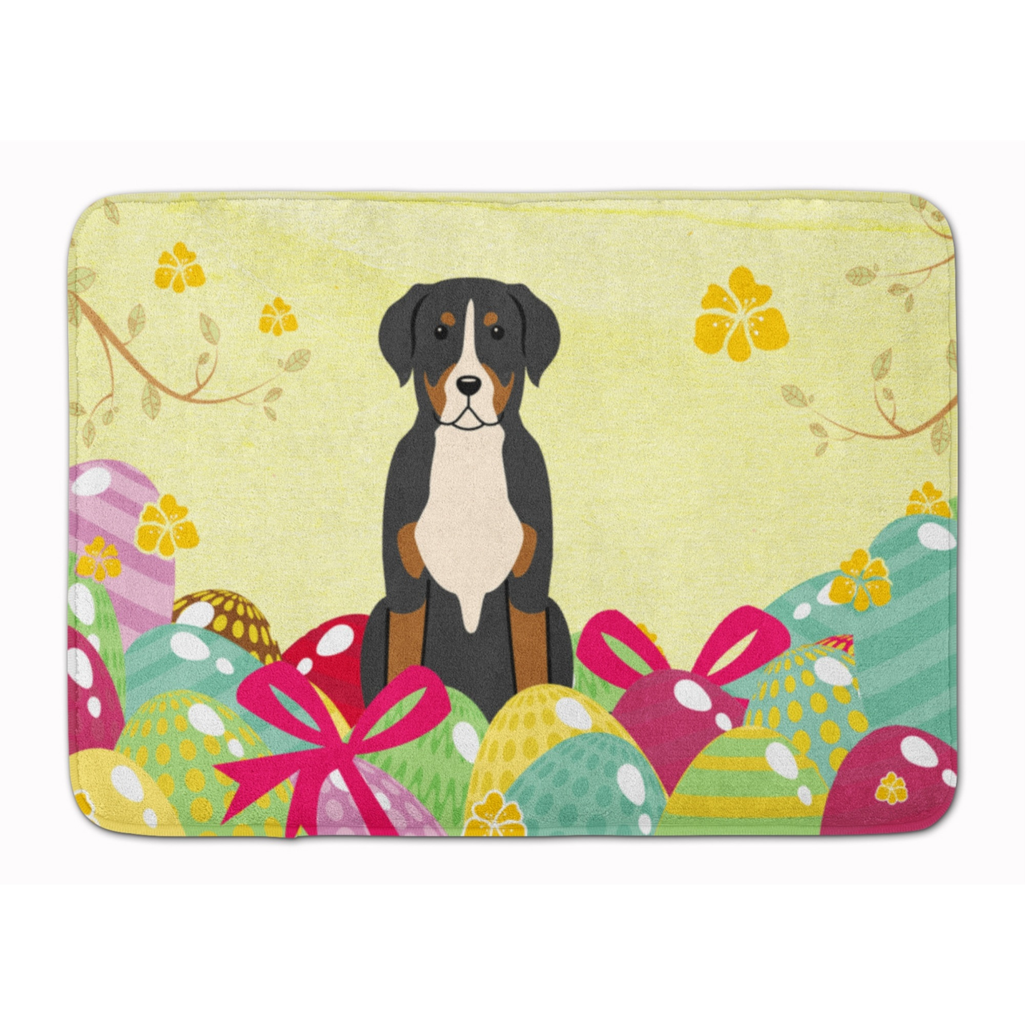 &quotCaroline's Treasures Easter Eggs Greater Swiss Mountain Dog Machine Washable Memory Foam Mat doormats, Multicolor"