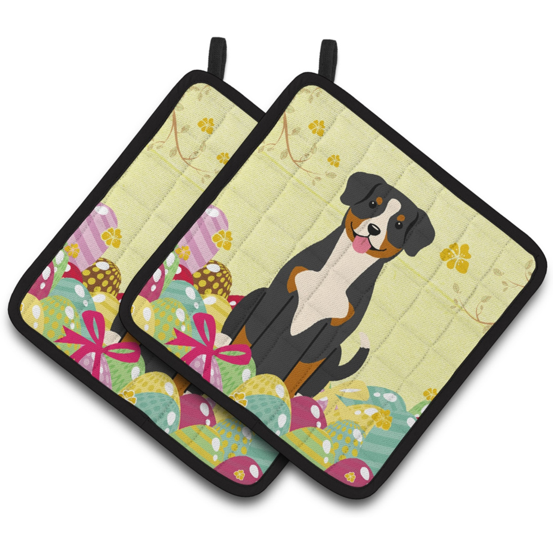 &quotCaroline's Treasures Easter Eggs Entlebucher Pair of Pot Holders, 7.5HX7.5W, Multicolor"
