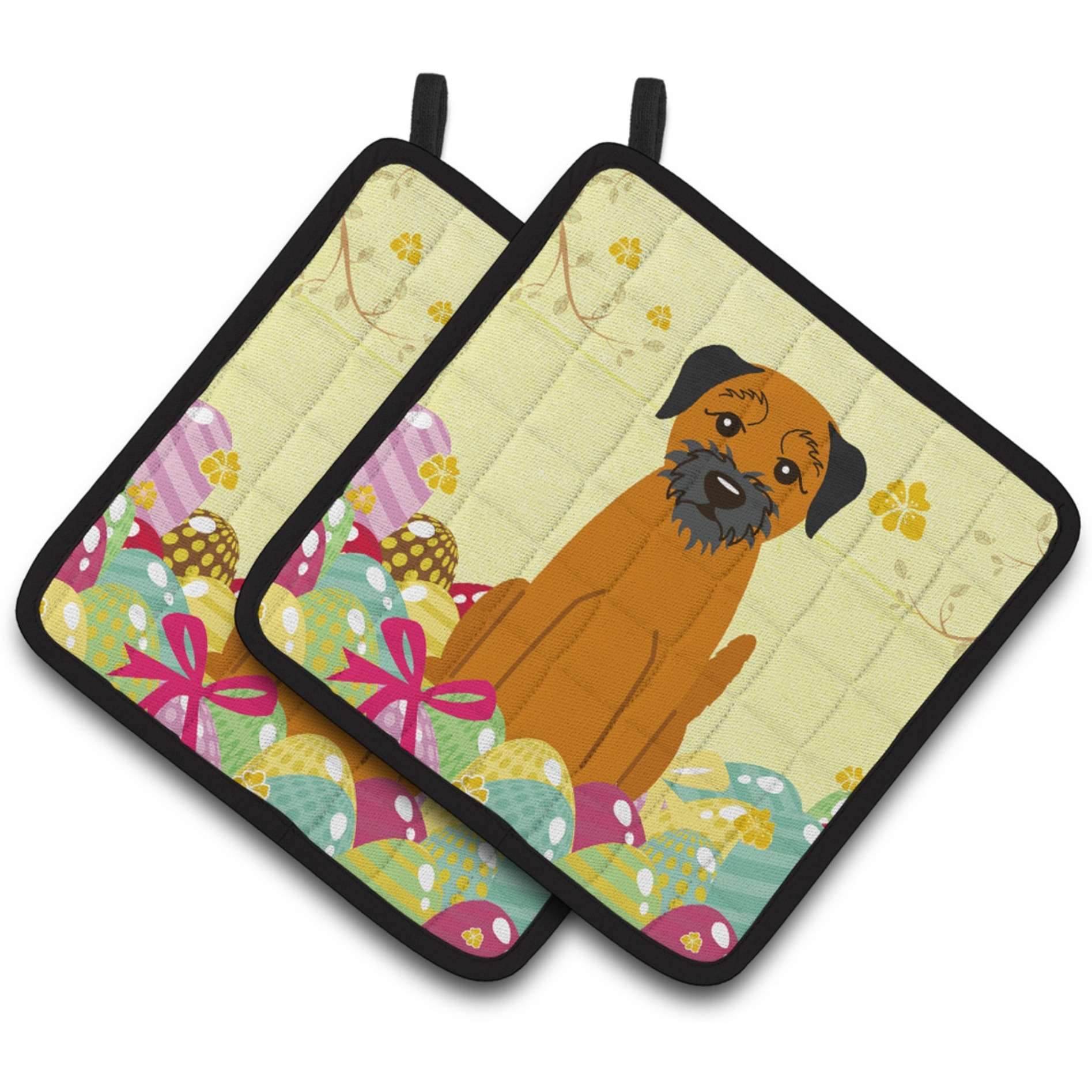 &quotCaroline's Treasures Easter Eggs Border Terrier Pair of Pot Holders, 7.5HX7.5W, Multicolor"