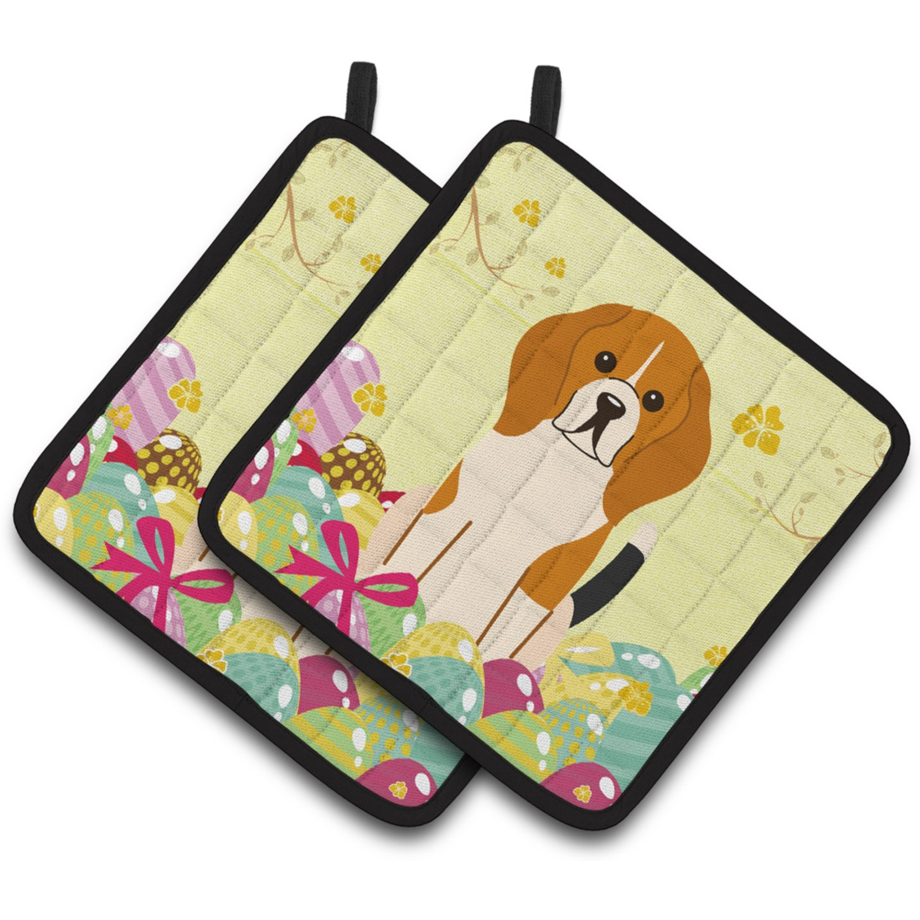 &quotCaroline's Treasures Easter Eggs Beagle Tricolor Pair of Pot Holders, 7.5HX7.5W, Multicolor"