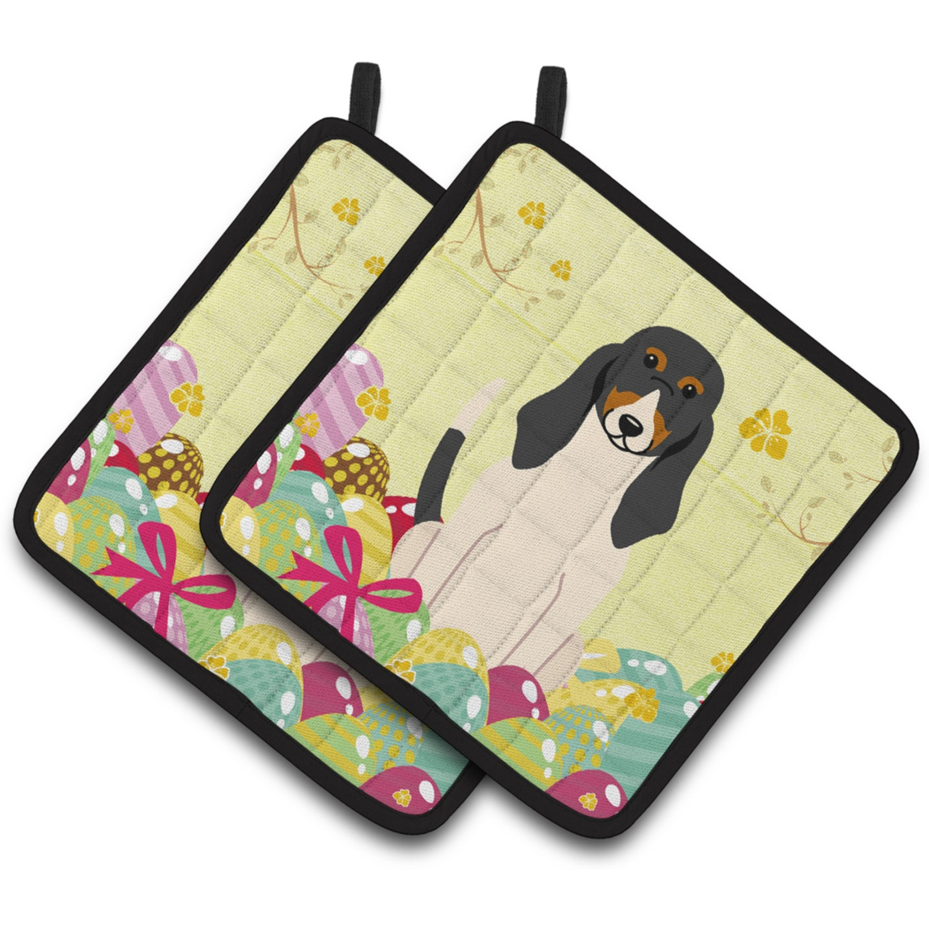 &quotCaroline's Treasures Easter Eggs Swiss Hound Pair of Pot Holders, 7.5HX7.5W, Multicolor"