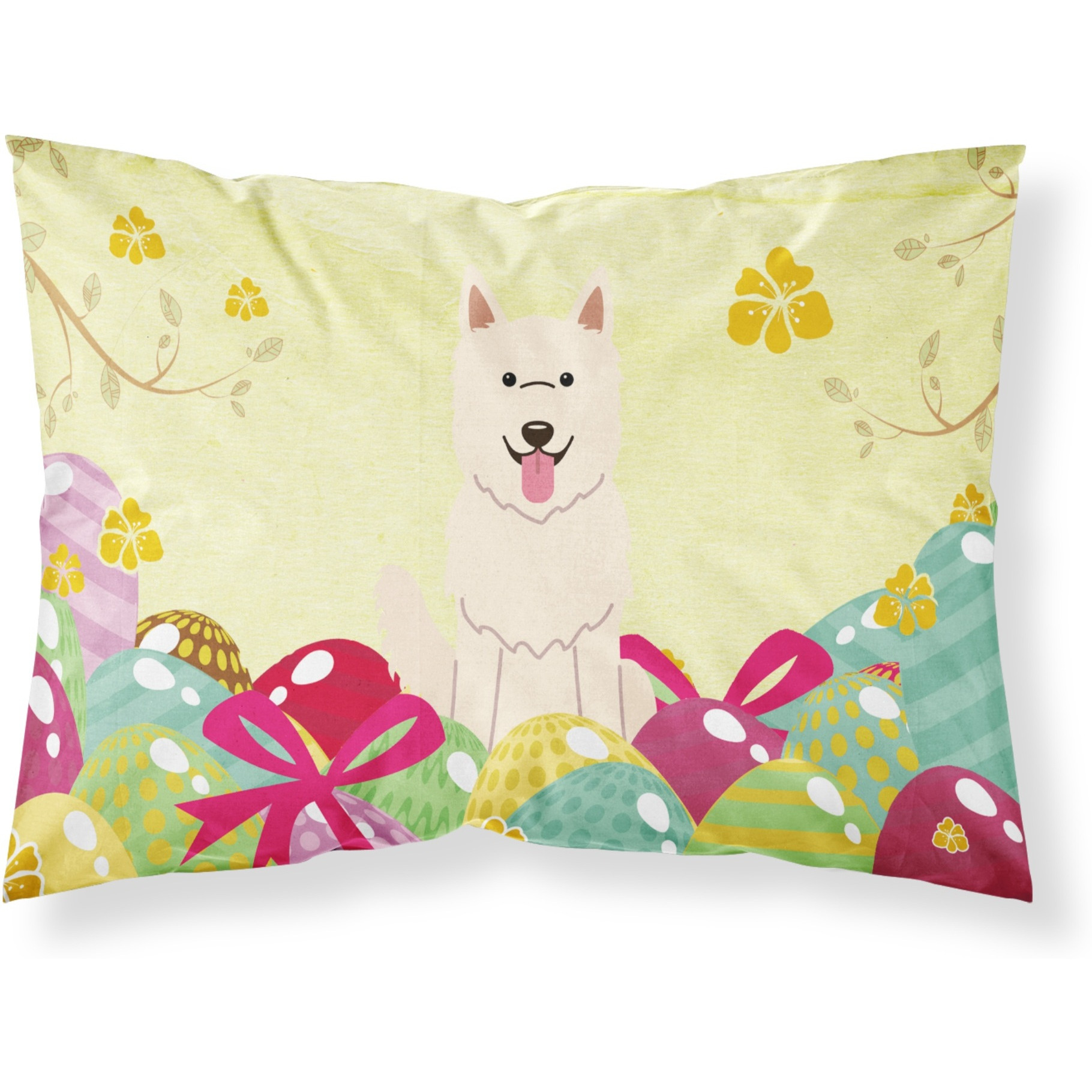 Easter Eggs White German Shepherd Fabric Standard Pillowcase