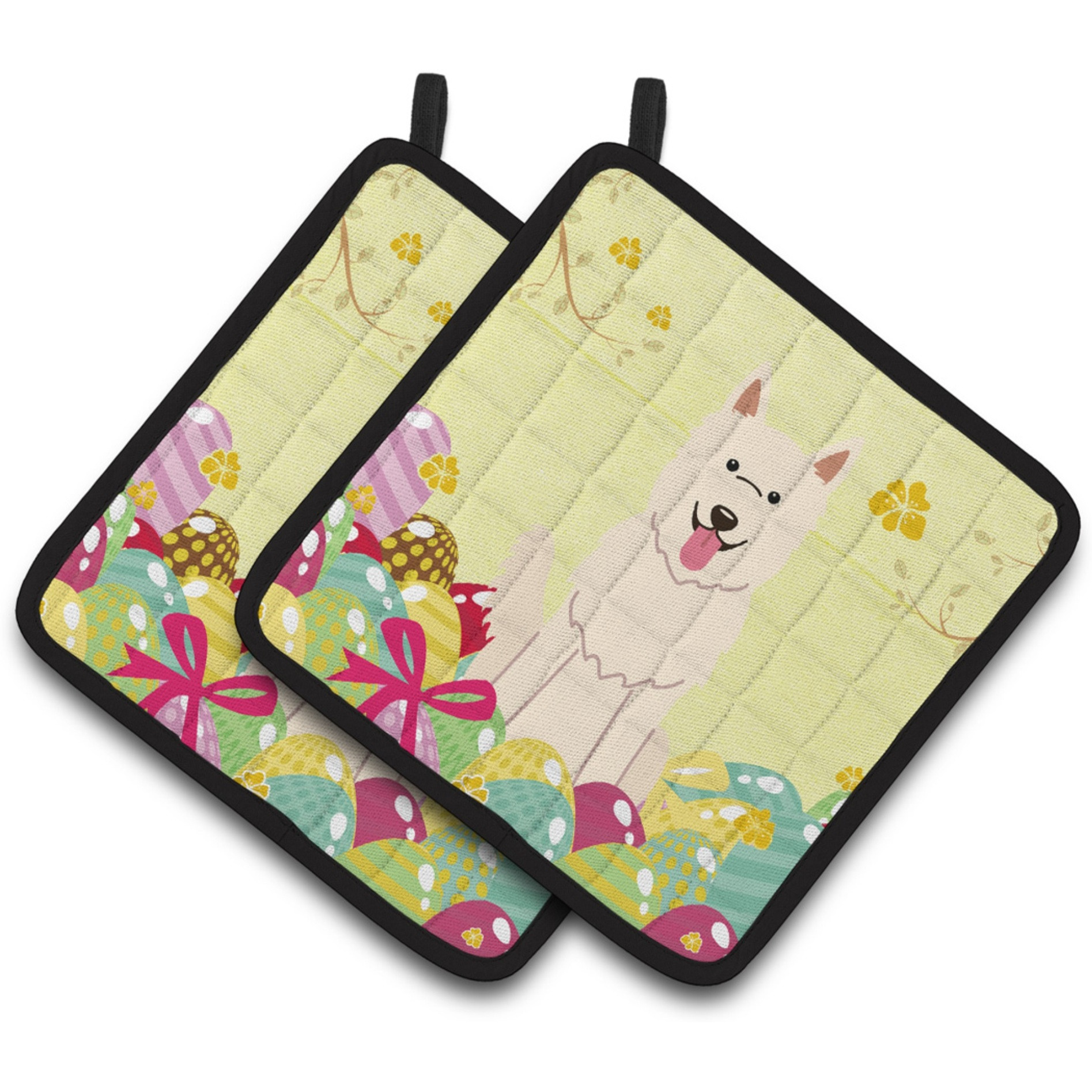 &quotCaroline's Treasures Easter White German Shepherd Pair of Pot Holders, 7.5HX7.5W, Multicolor"