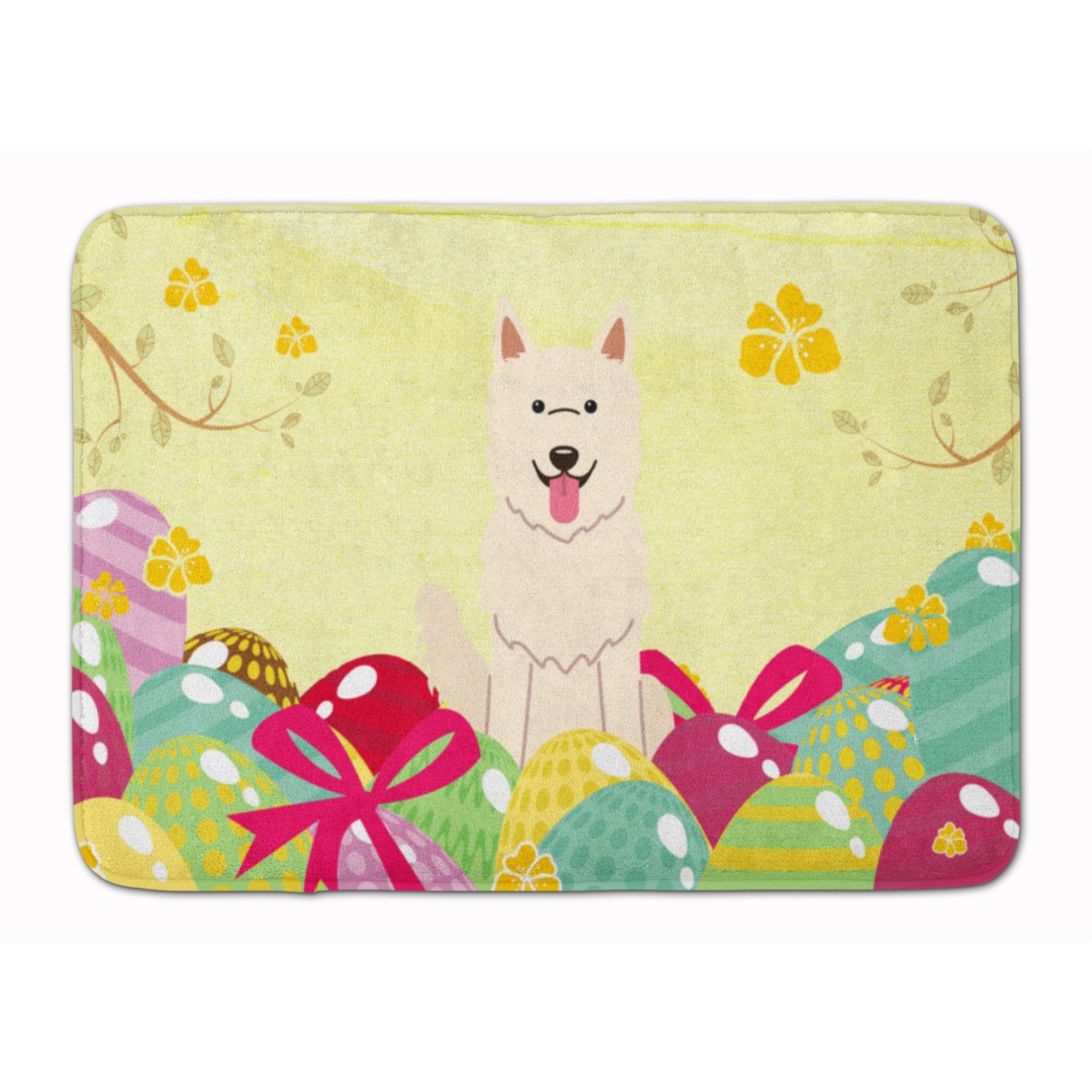 Caroline's Treasures Easter Eggs White German Shepherd Machine Washable Memory Foam Mat doormats
