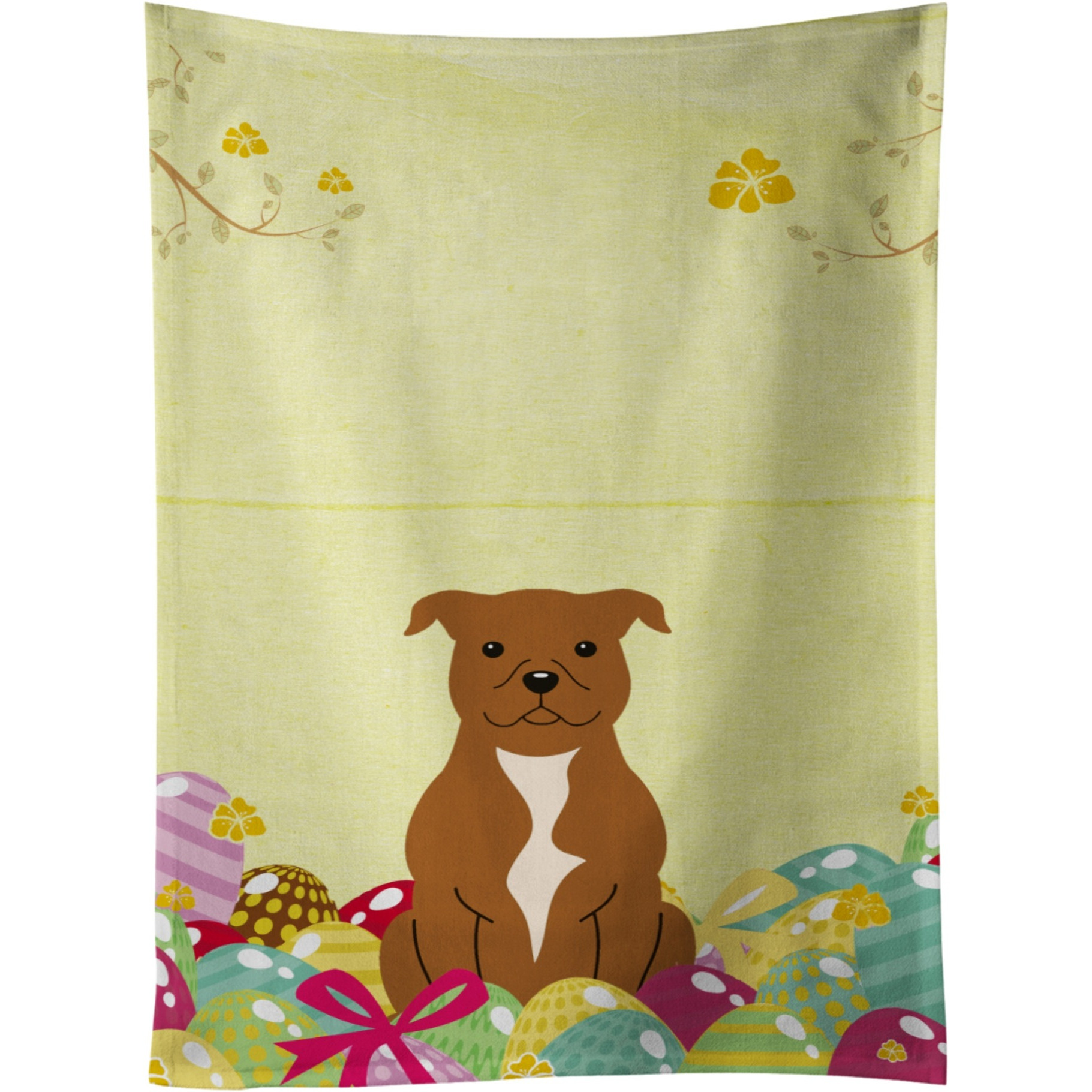 &quotCaroline's Treasures Easter Eggs Staffordshire Bull Terrier Brown Kitchen Towel, Multicolor, 25"" x 15"""