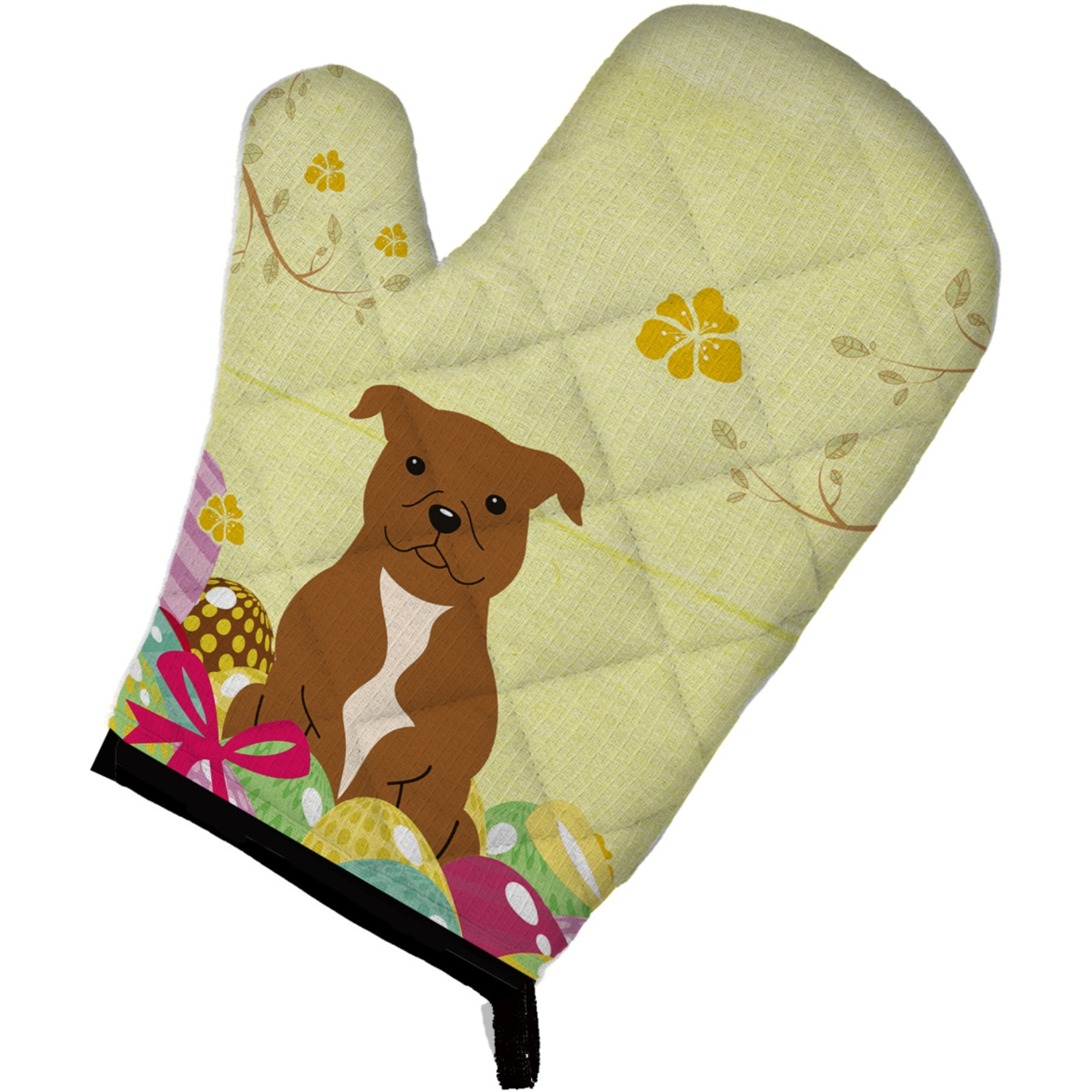 &quotCaroline's Treasures Easter Eggs Staffordshire Bull Terrier Brown Oven Mitt, Multicolor, 12"" x 8.5"""