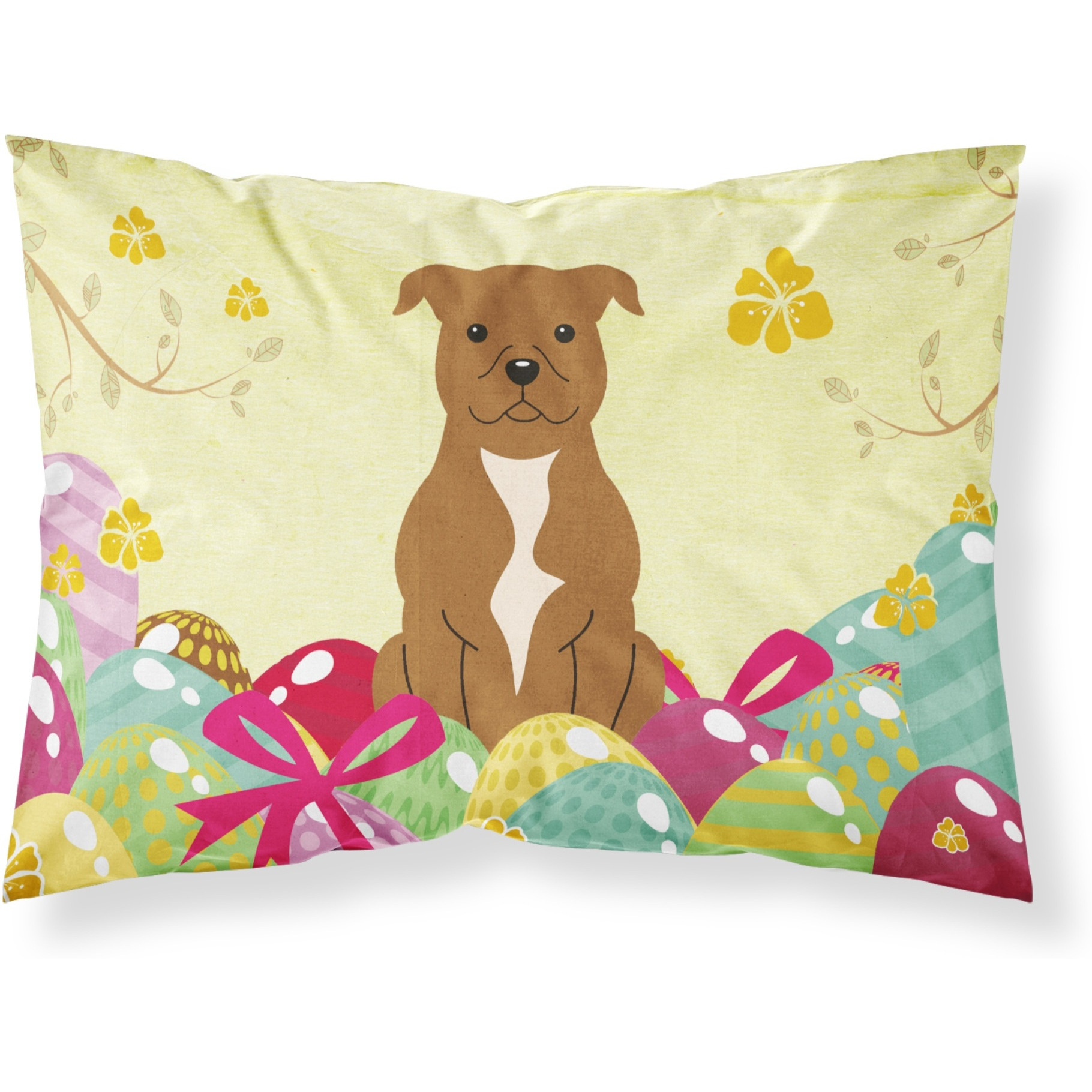 Easter Eggs Staffordshire Bull Terrier Brown Fabric Standard Pillowcase