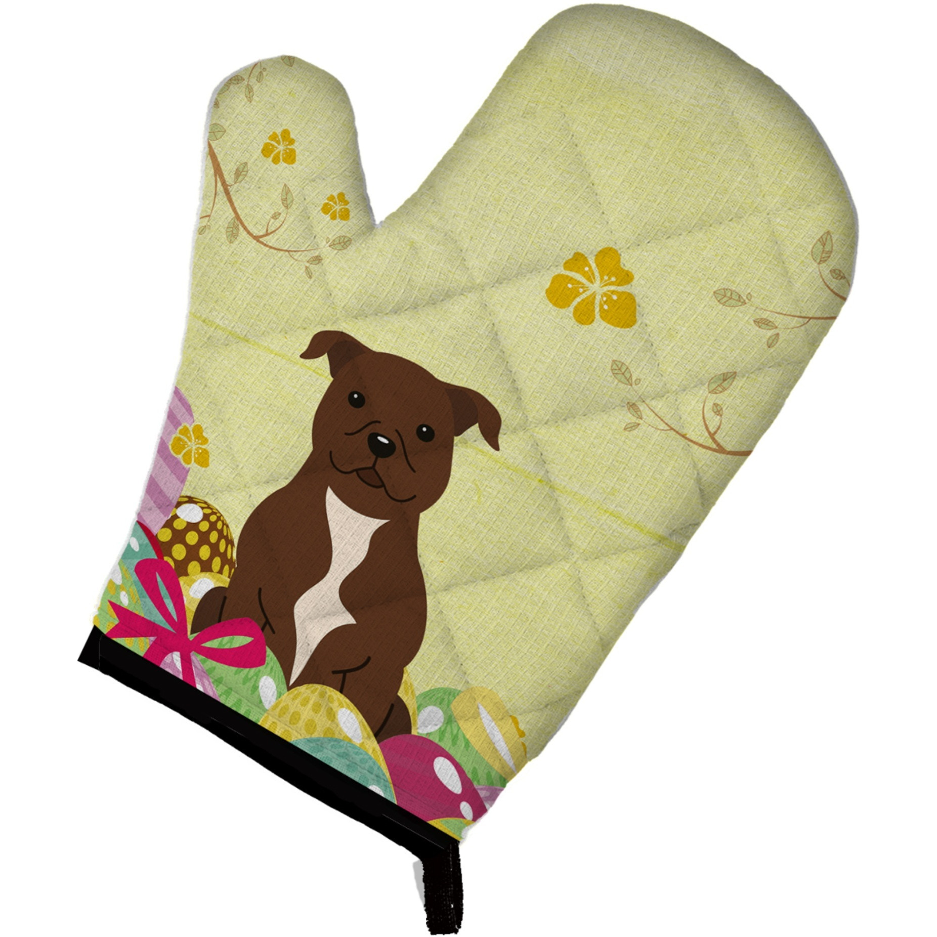 &quotCaroline's Treasures Easter Eggs Staffordshire Bull Terrier Chocolate Oven Mitt, Multicolor, 12"" x 8.5"""
