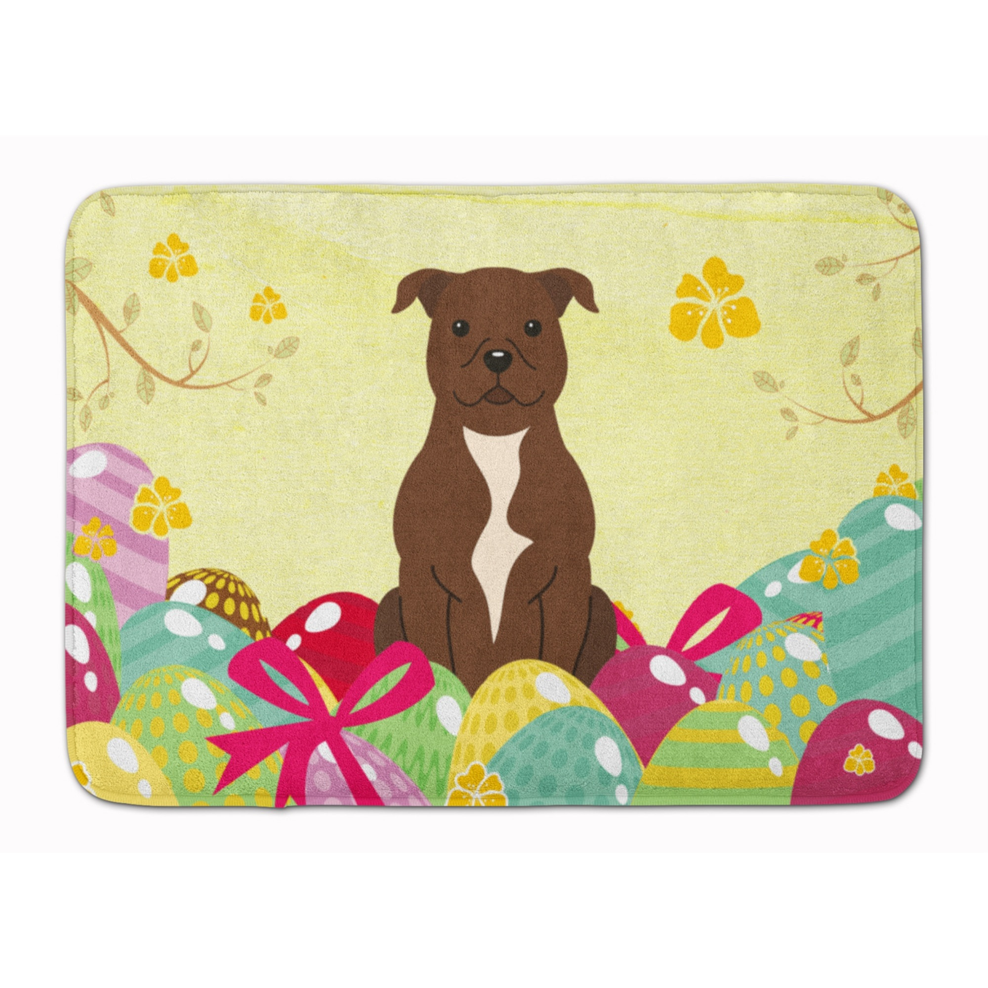 &quotCaroline's Treasures Easter Eggs Staffordshire Bull Terrier Chocolate Machine Washable Memory Foam Mat doormats, Multicolor"