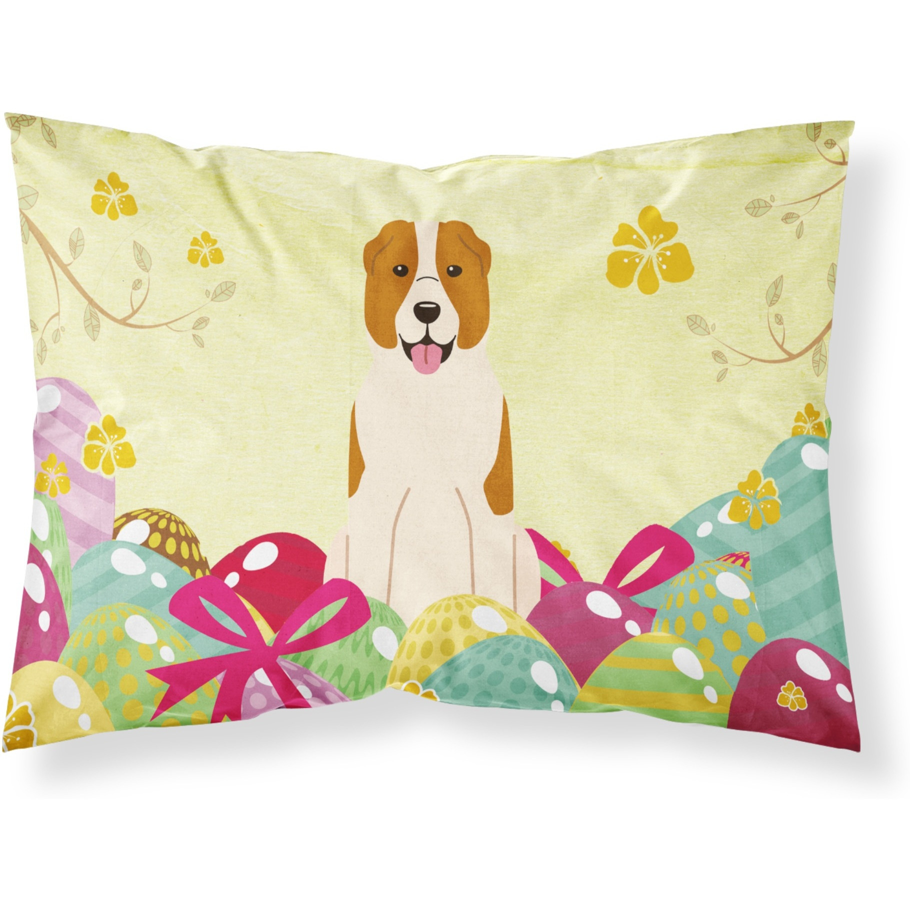 Easter Eggs Central Asian Shepherd Dog Fabric Standard Pillowcase