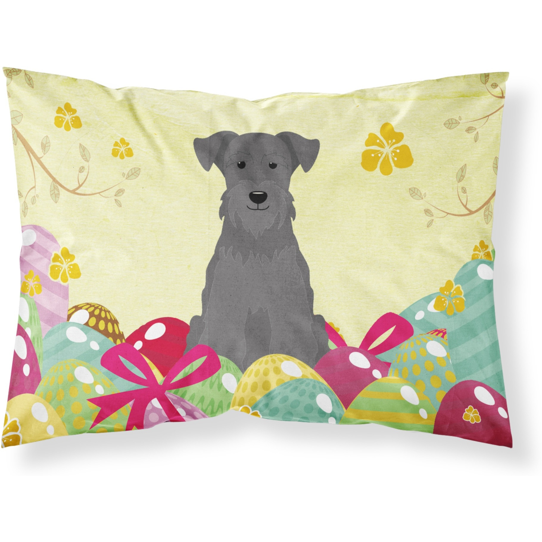 Easter Eggs Miniature Schanuzer Black Fabric Standard Pillowcase