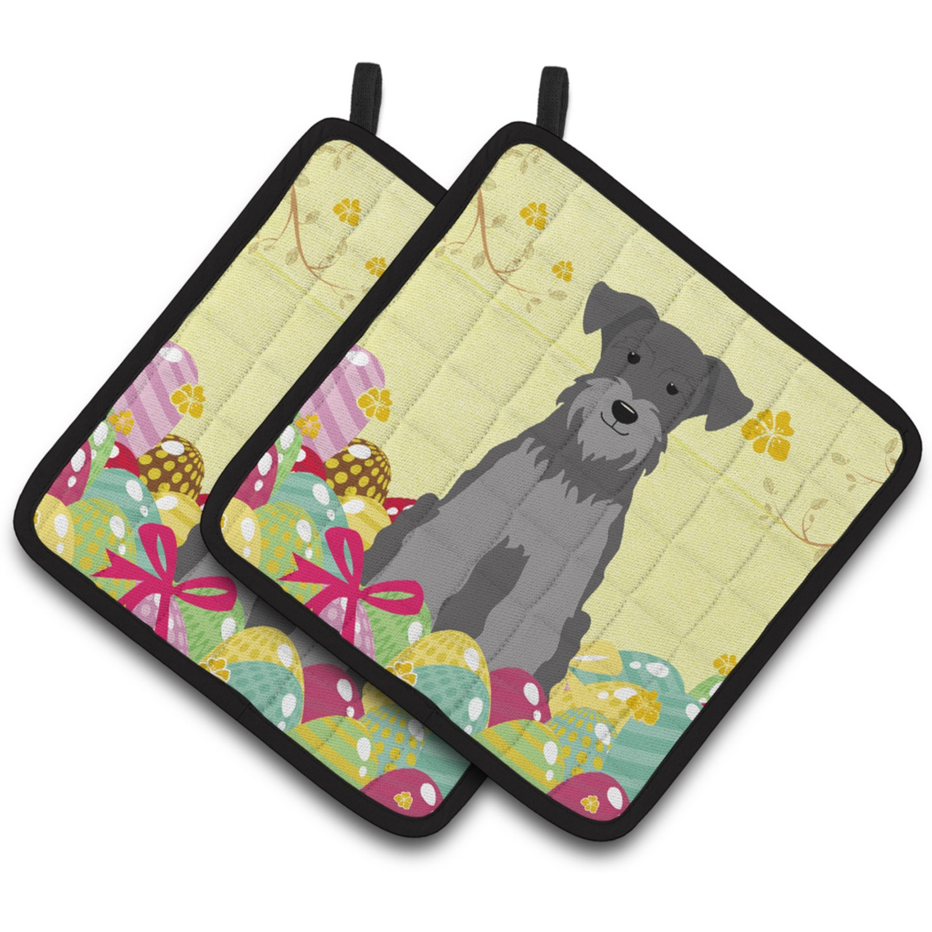 &quotCaroline's Treasures BB6052PTHD Easter Miniature Schanuzer Pair of Pot Holders, 7.5"" x 7.5"", Multicolor"