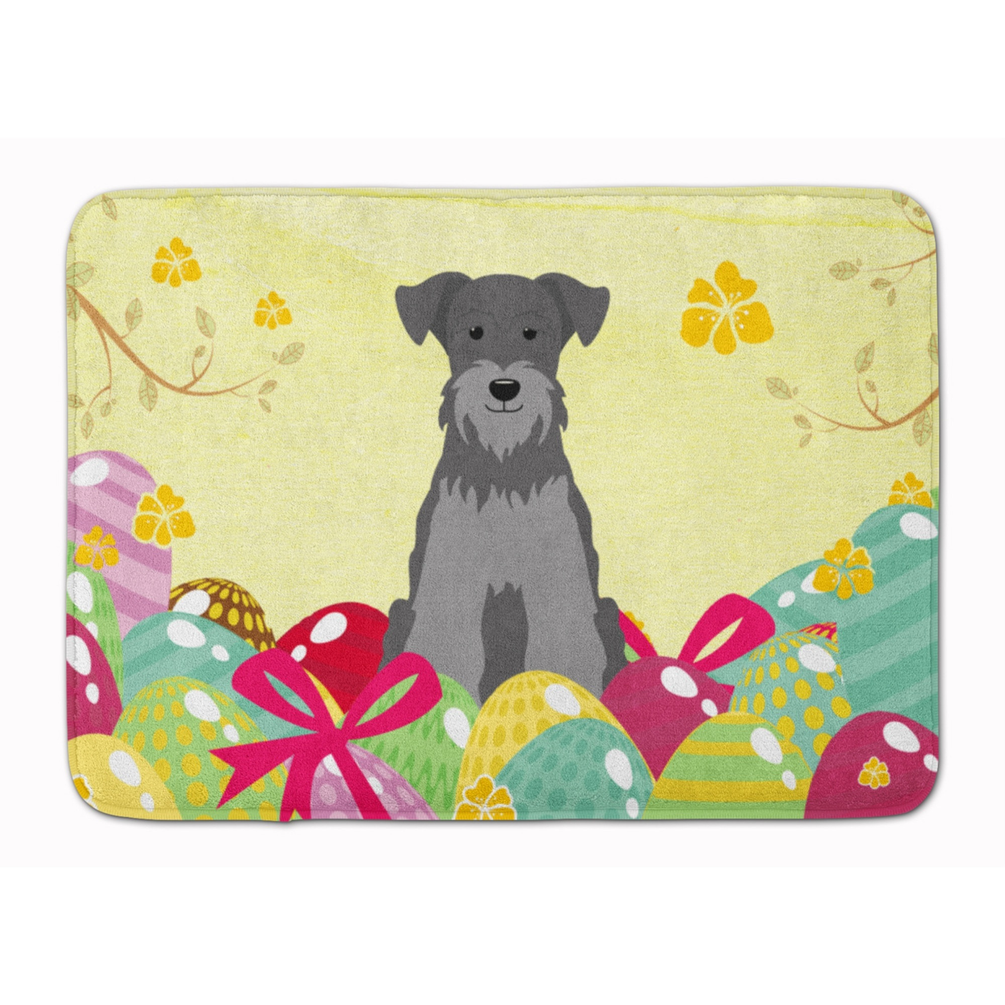&quotCaroline's Treasures Easter Eggs Miniature Schanuzer Black Silver Machine Washable Memory Foam Mat doormats, Multicolor"