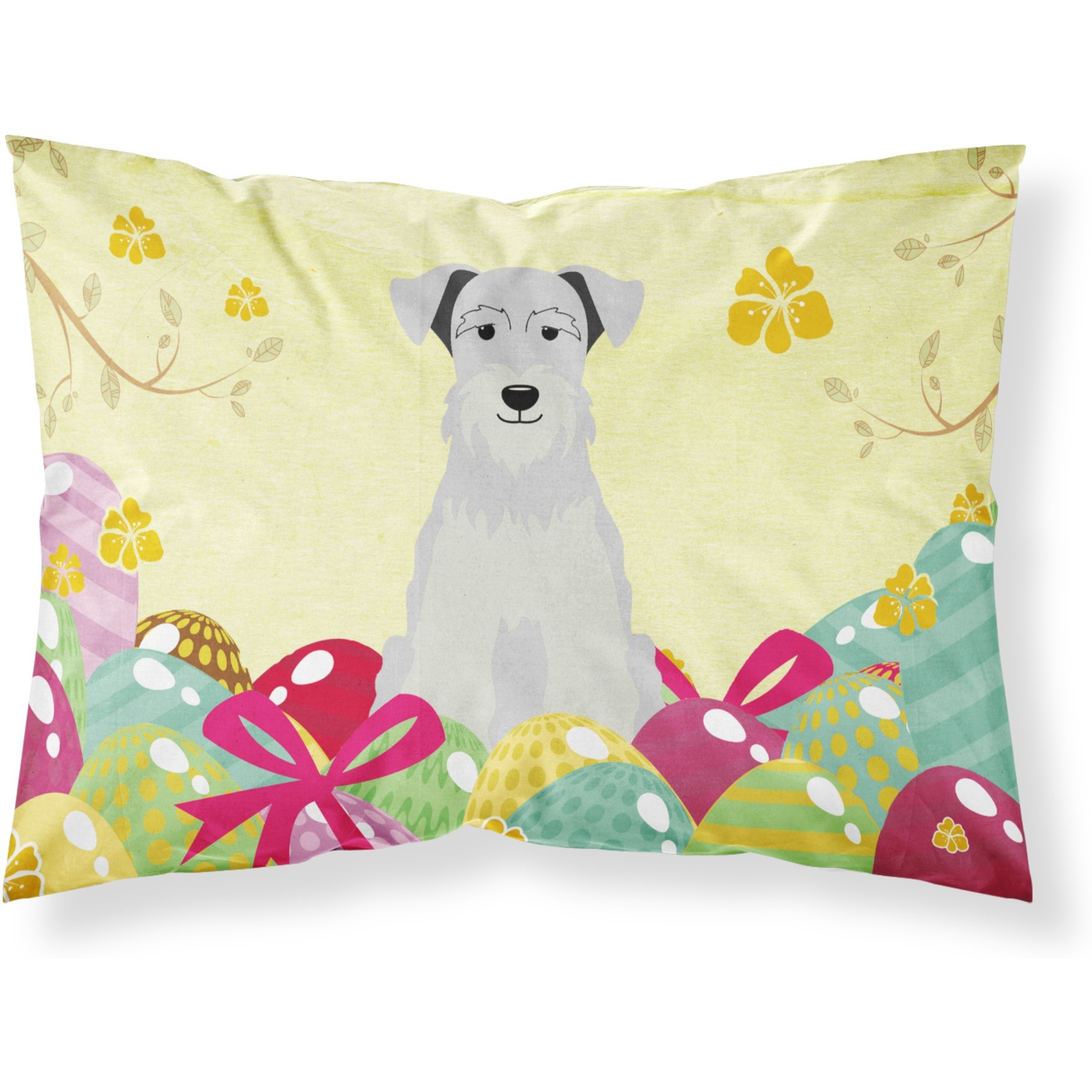 Easter Eggs Miniature Schanuzer White Fabric Standard Pillowcase