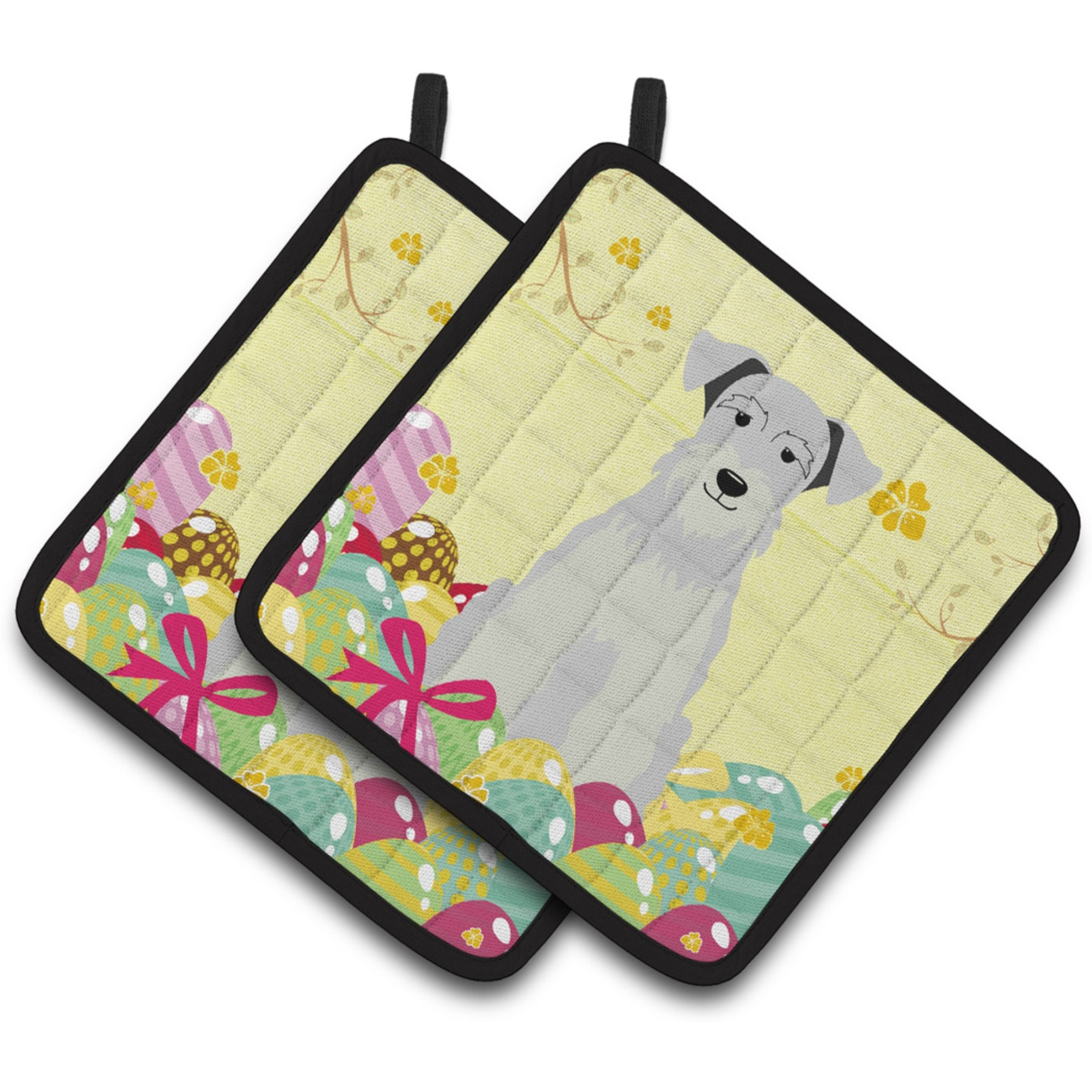 &quotCaroline's Treasures BB6053PTHD Easter Miniature Schanuzer Pair of Pot Holders, 7.5"" x 7.5"", Multicolor"