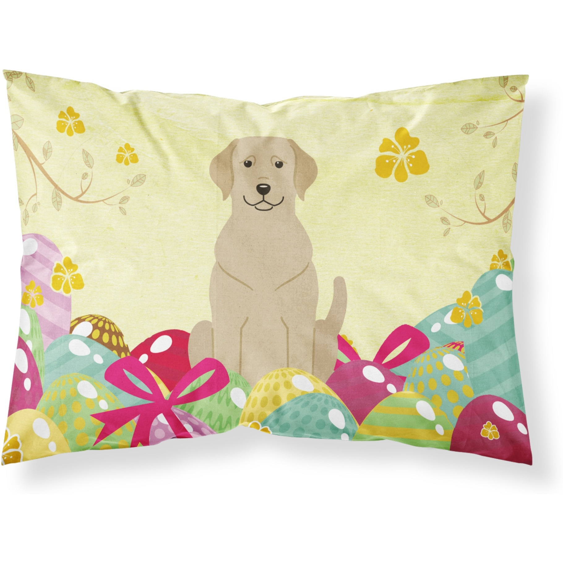 Easter Eggs Yellow Labrador Fabric Standard Pillowcase