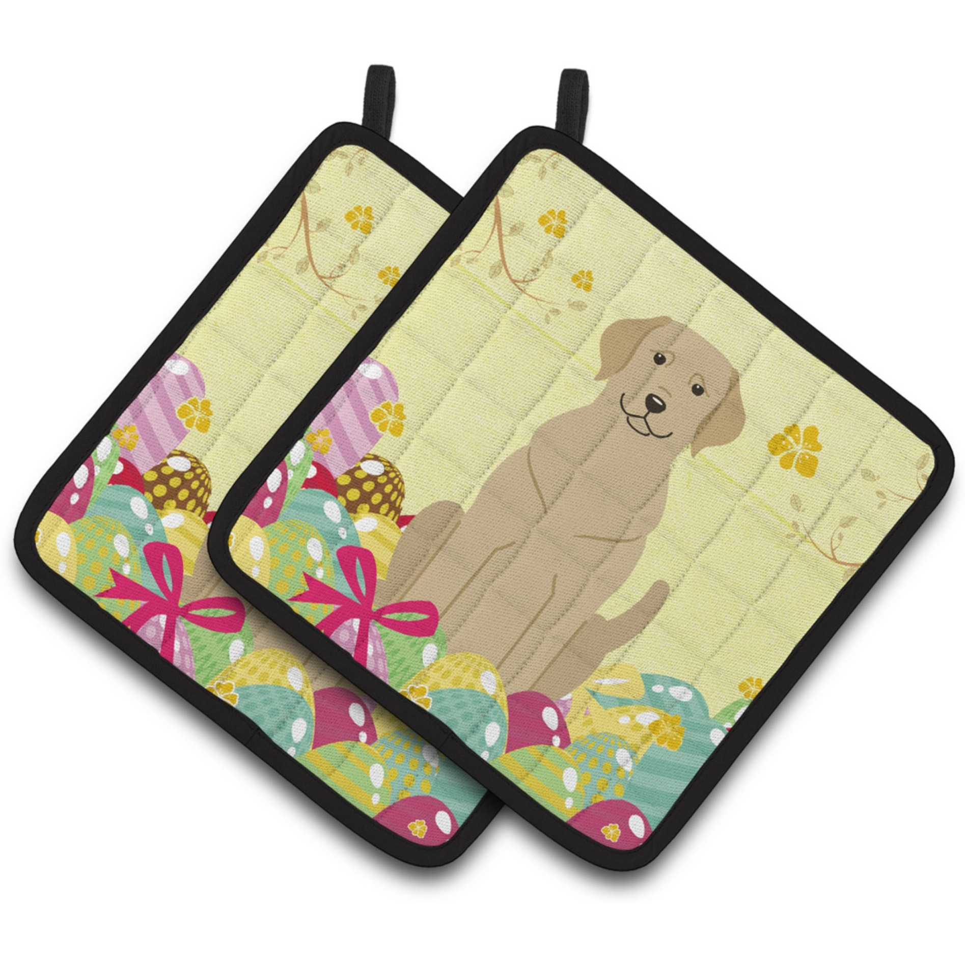 &quotCaroline's Treasures Easter Eggs Yellow Labrador Pair of Pot Holders, 7.5HX7.5W, Multicolor"