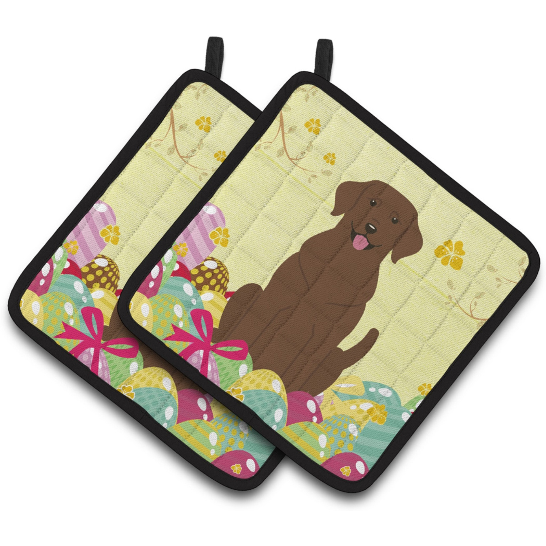 &quotCaroline's Treasures Easter Eggs Chocolate Labrador Pair of Pot Holders, 7.5HX7.5W, Multicolor"