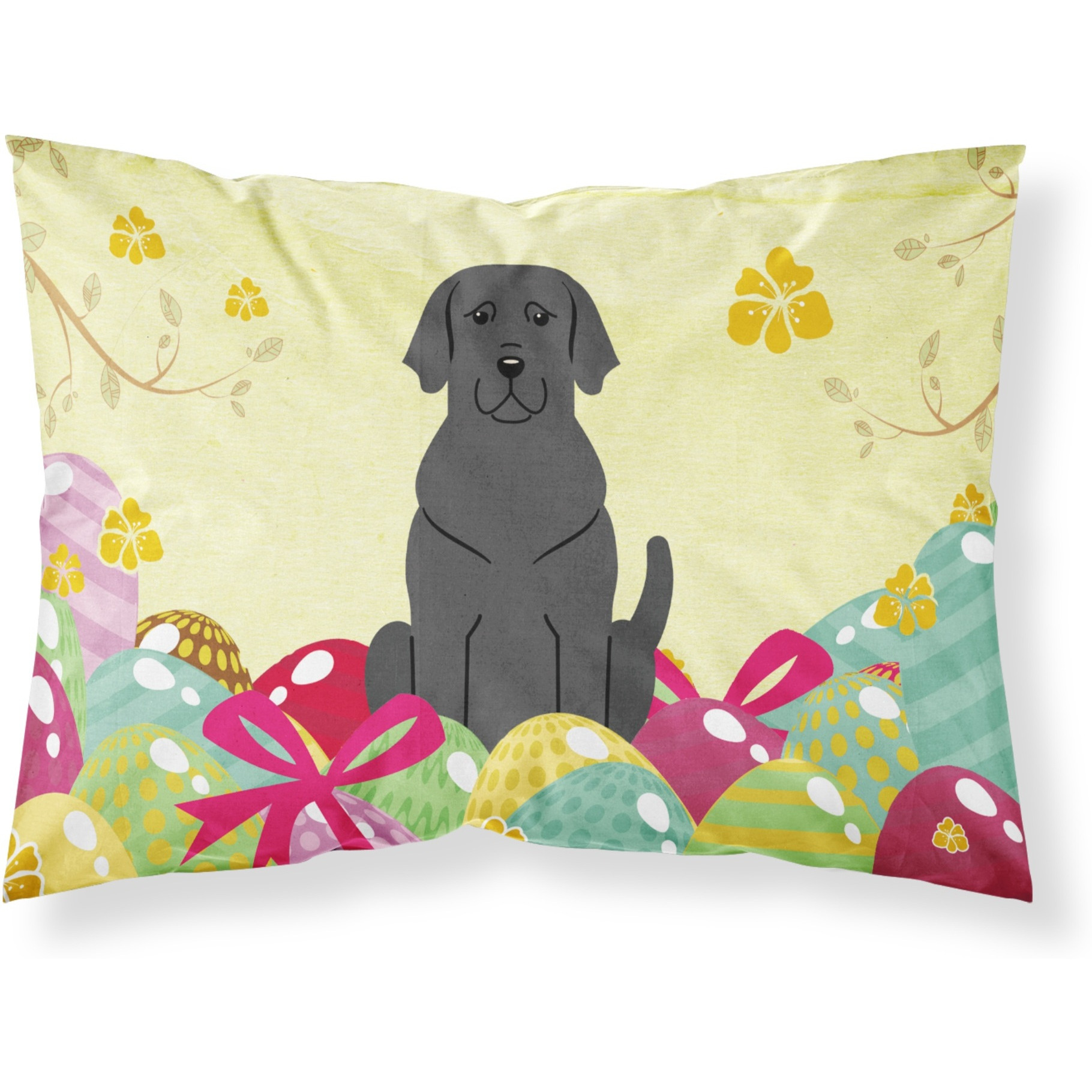 Easter Eggs Black Labrador Fabric Standard Pillowcase