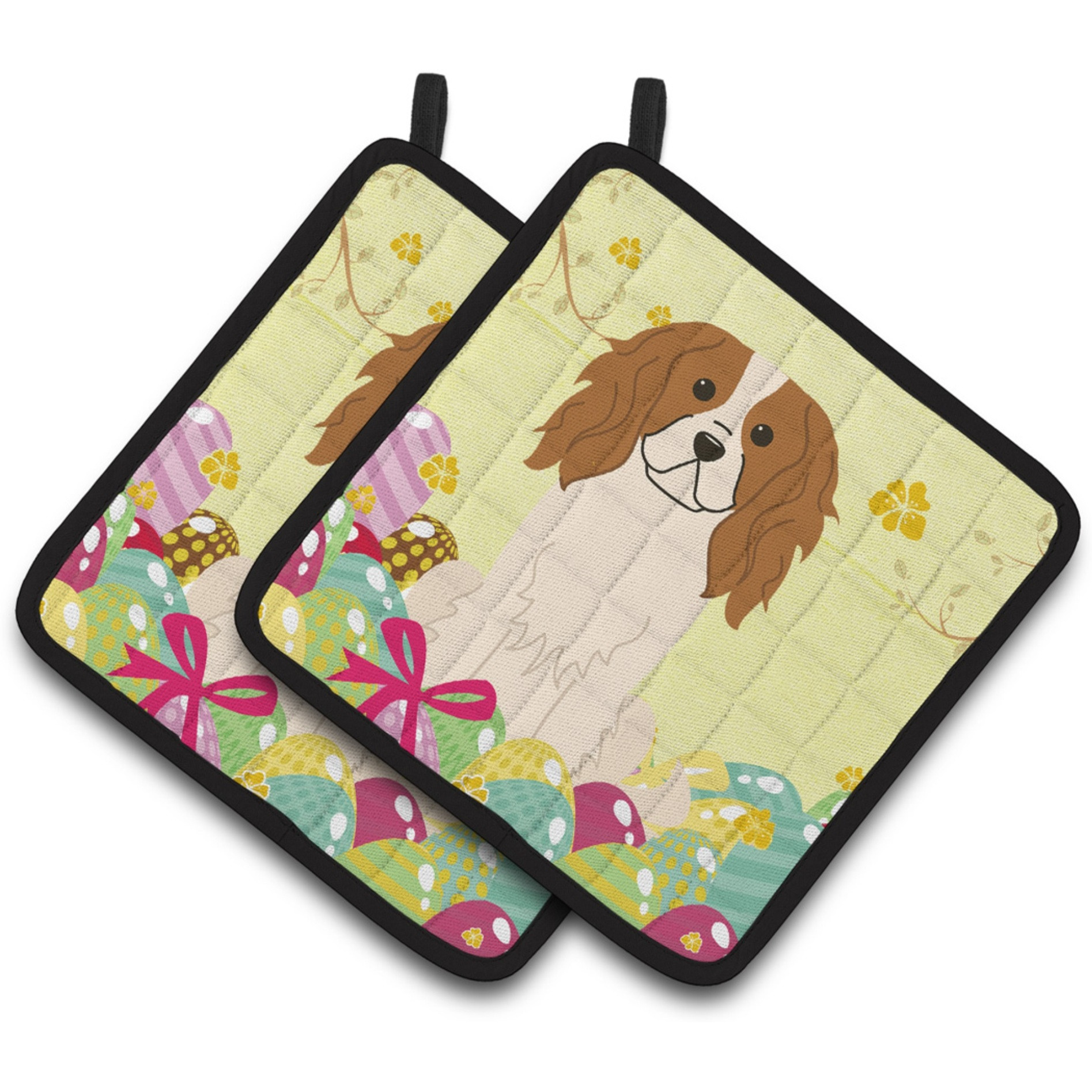 &quotCaroline's Treasures Easter Eggs Cavalier Spaniel Pair of Pot Holders, 7.5HX7.5W, Multicolor"