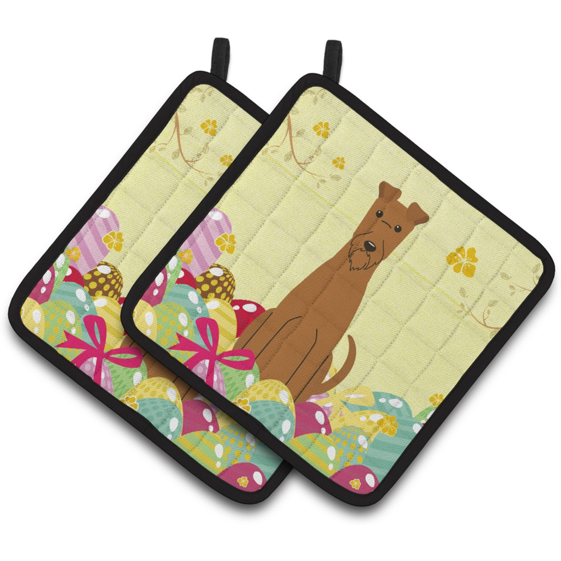 &quotCaroline's Treasures Easter Eggs Irish Terrier Pair of Pot Holders, 7.5HX7.5W, Multicolor"
