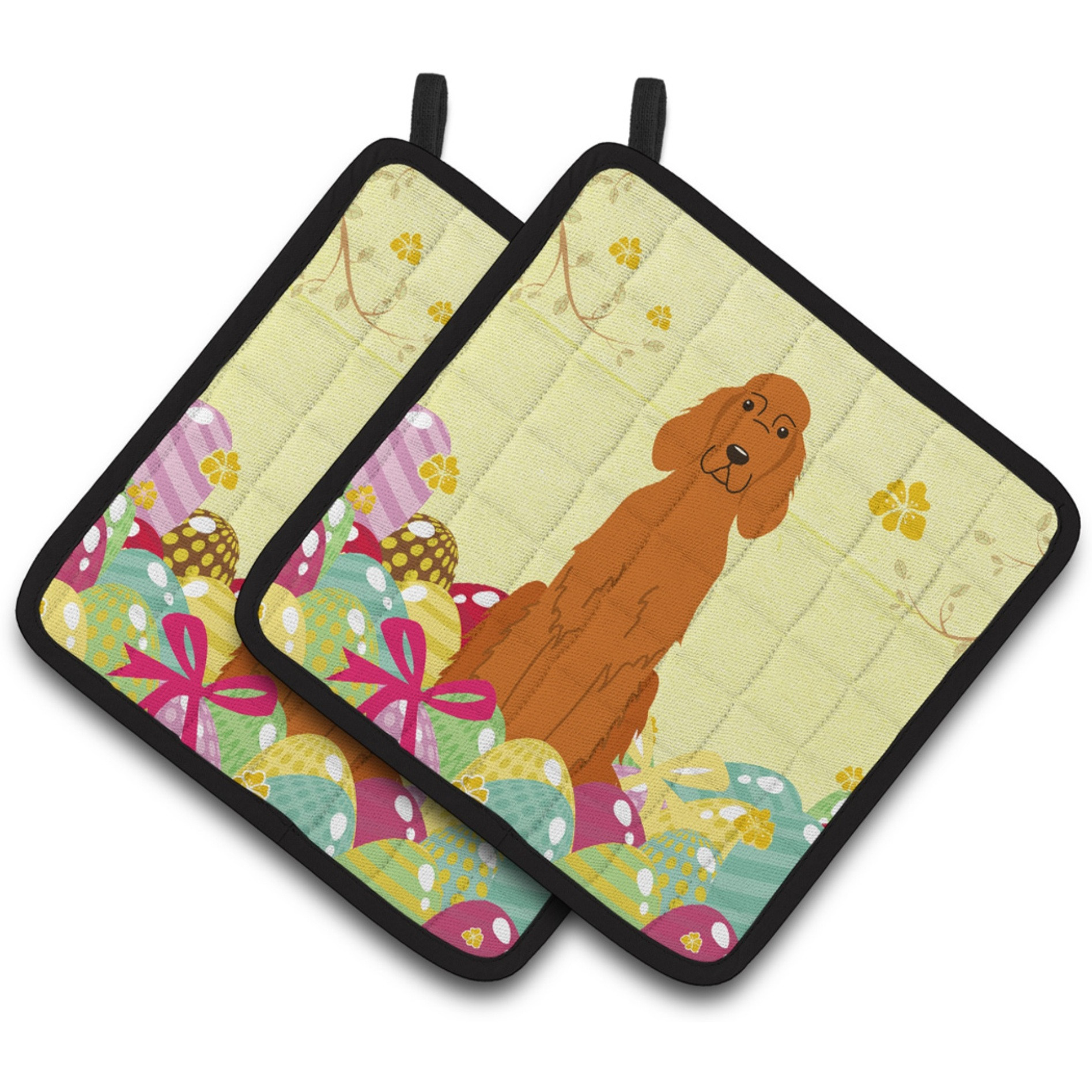&quotCaroline's Treasures Easter Eggs Irish Setter Pair of Pot Holders, 7.5HX7.5W, Multicolor"