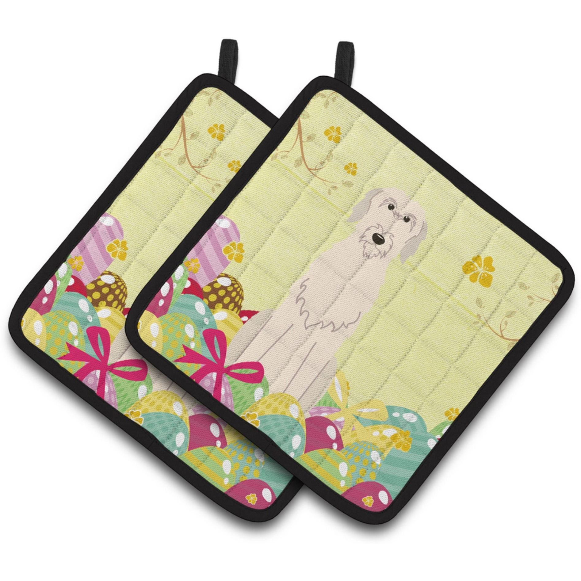 &quotCaroline's Treasures Easter Eggs Irish Wolfhound Pair of Pot Holders, 7.5HX7.5W, Multicolor"