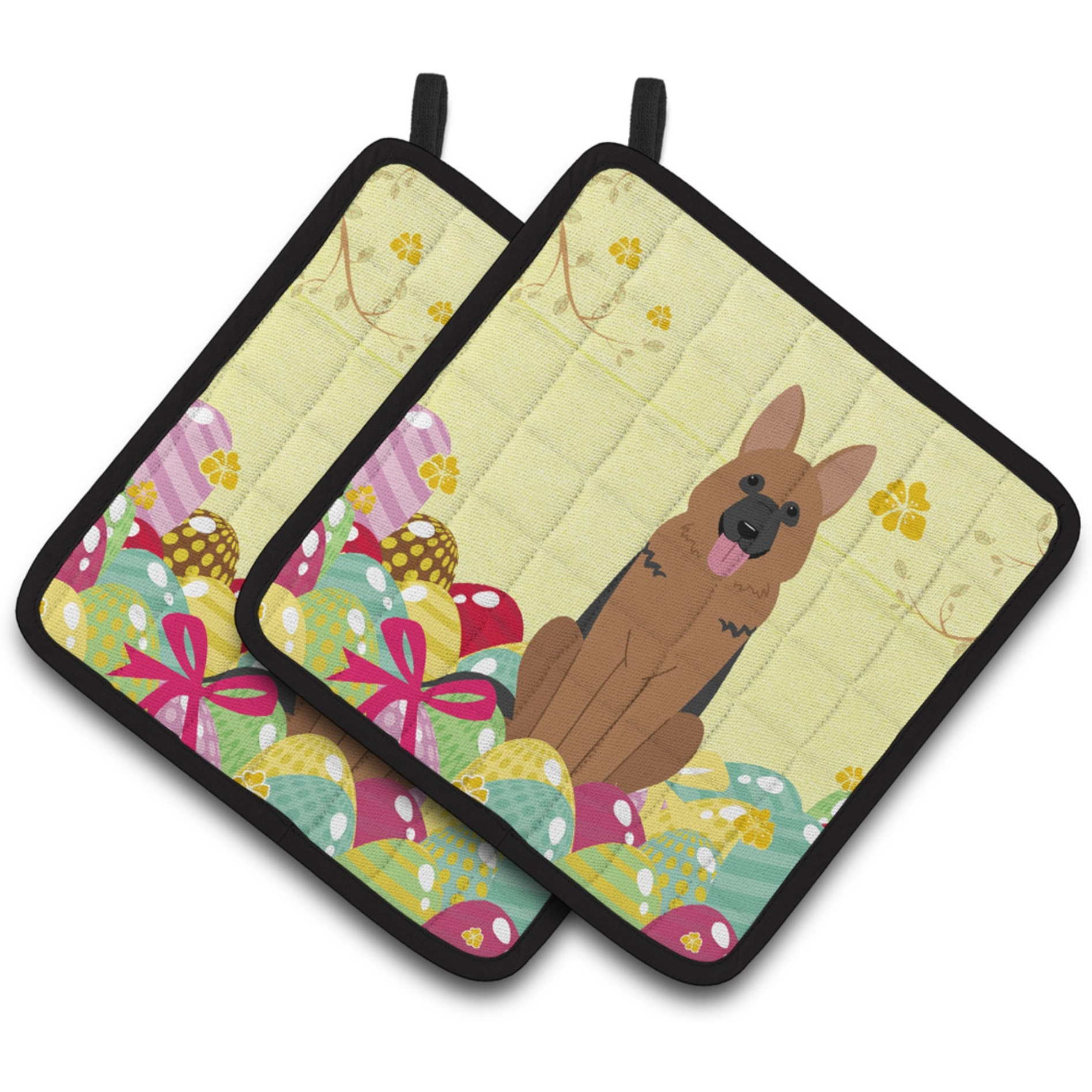 &quotCaroline's Treasures Easter Eggs German Shepherd Pair of Pot Holders, 7.5HX7.5W, Multicolor"