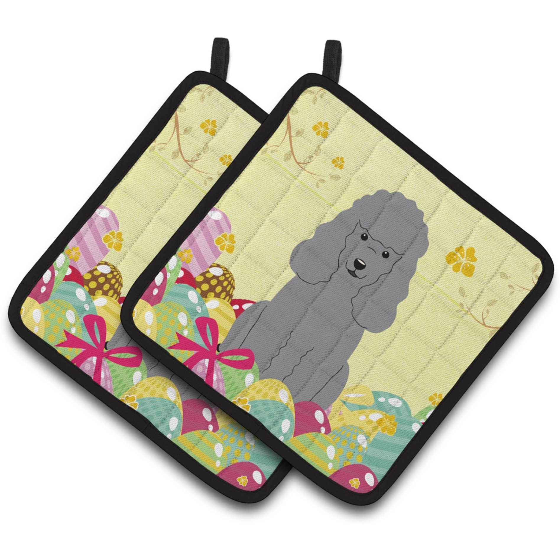&quotCaroline's Treasures Easter Eggs Poodle Silver Pair of Pot Holders, 7.5HX7.5W, Multicolor"