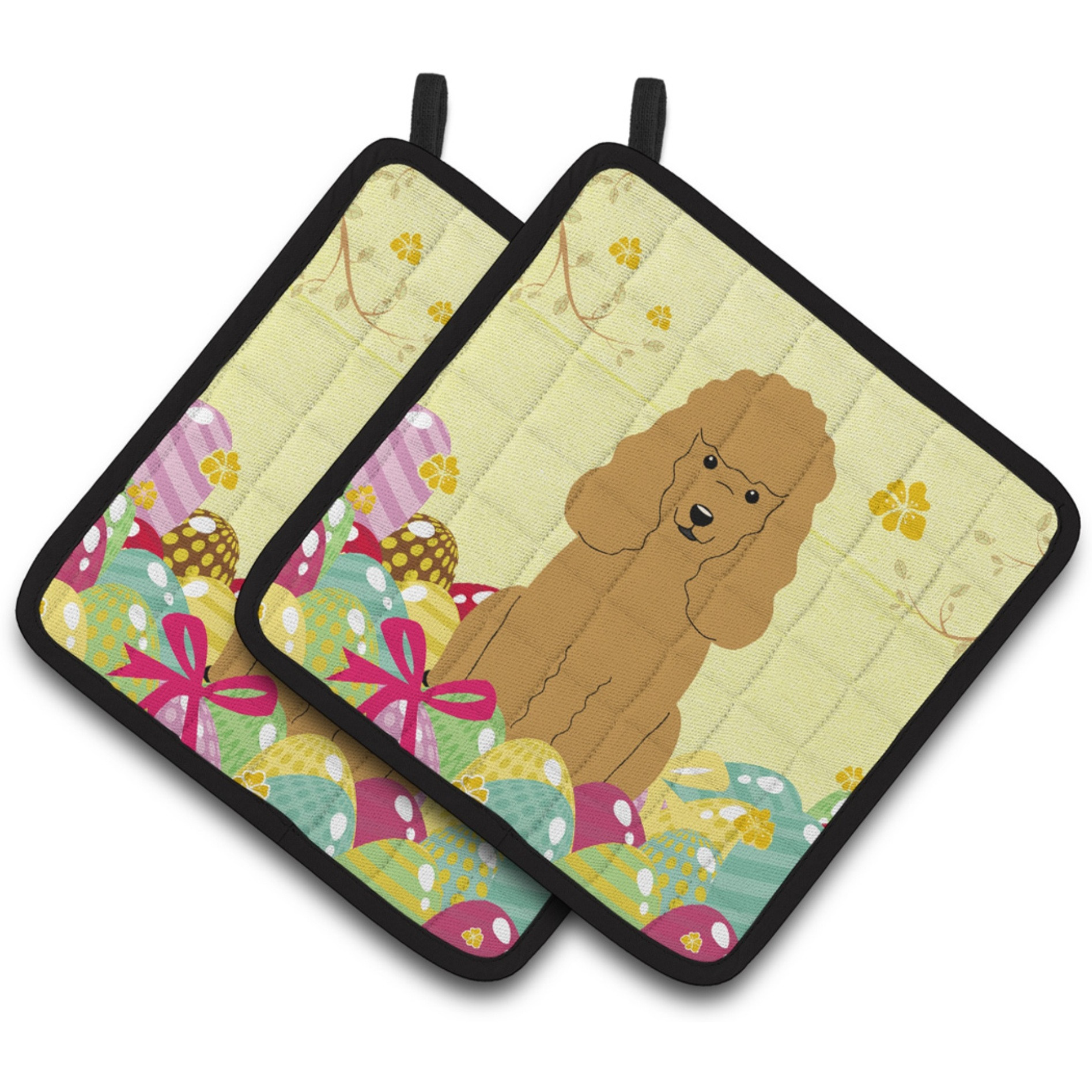 &quotCaroline's Treasures Easter Eggs Poodle Tan Pair of Pot Holders, 7.5HX7.5W, Multicolor"