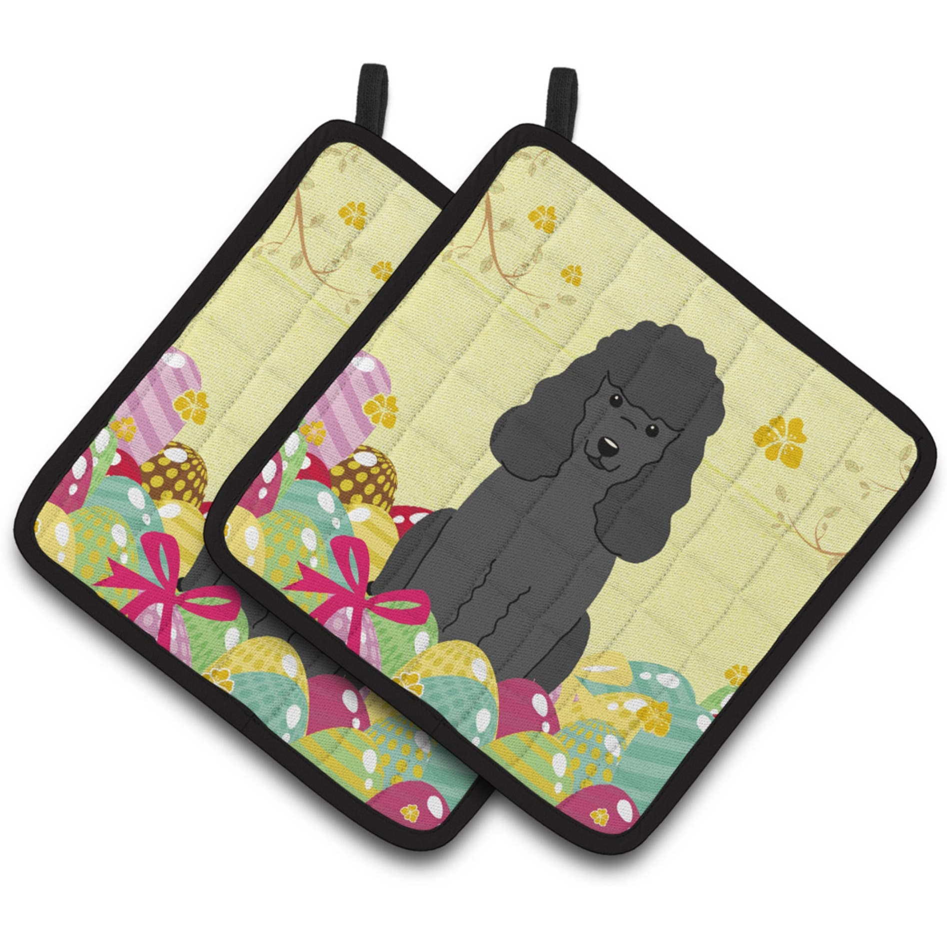 &quotCaroline's Treasures Easter Eggs Poodle black Pair of Pot Holders, 7.5HX7.5W, Multicolor"